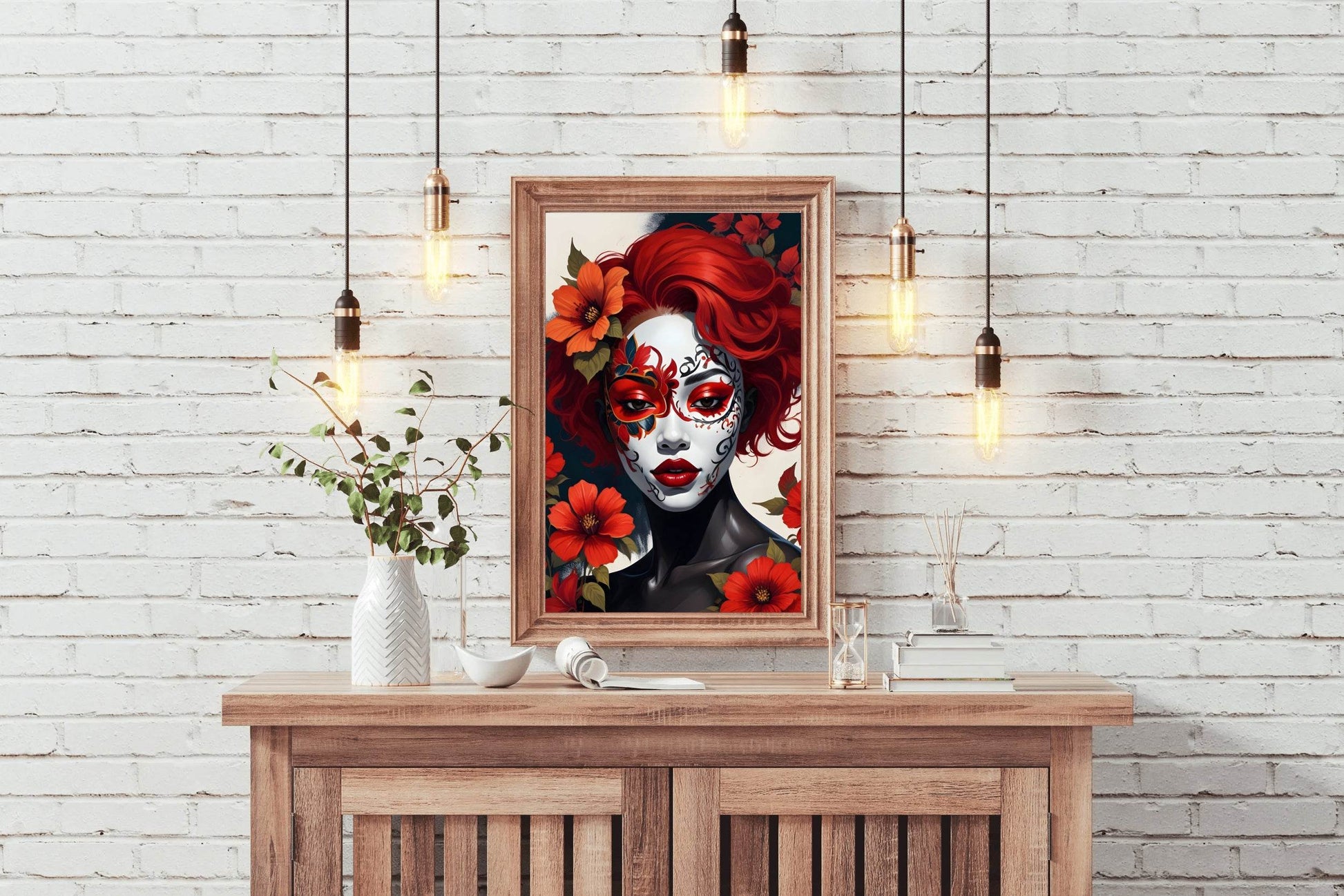 Day of the Dead Female Face Paint Illustration Wall Art - beink online art store