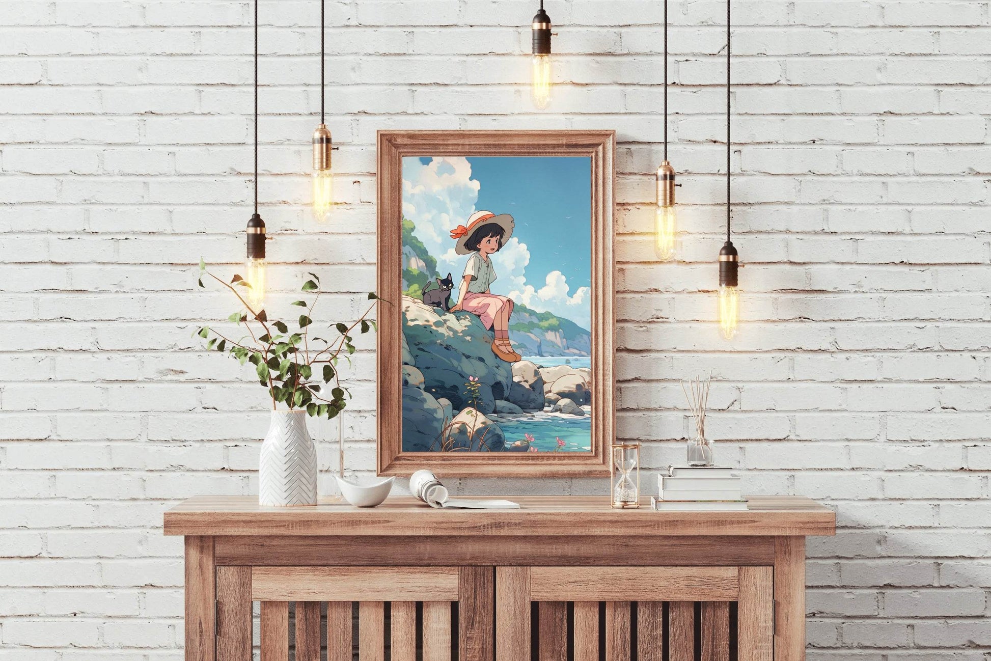 Vietnamese Girl Sitting on Rock Anime Wall Art - beink online art store