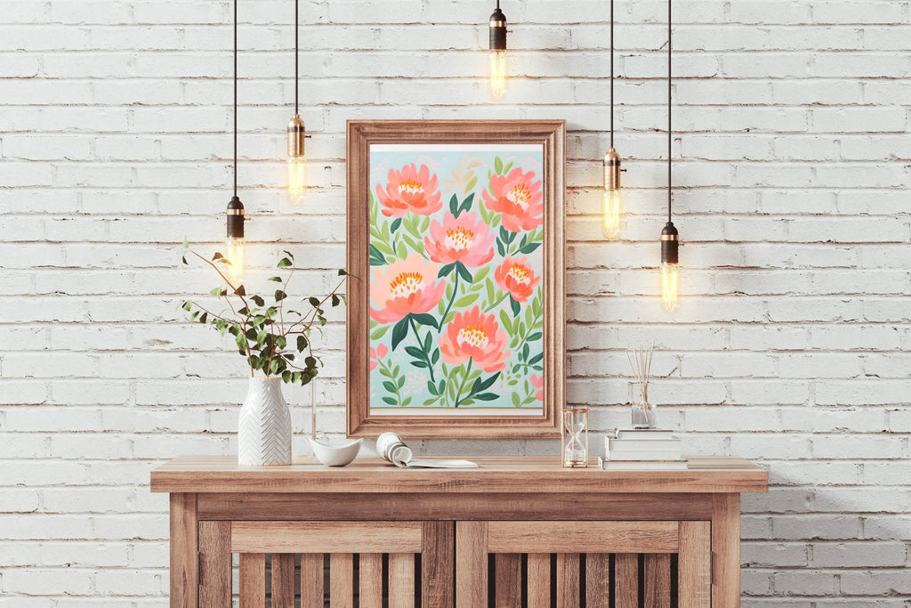 Drawing of Pink Flowers Wall Art - beink online art store