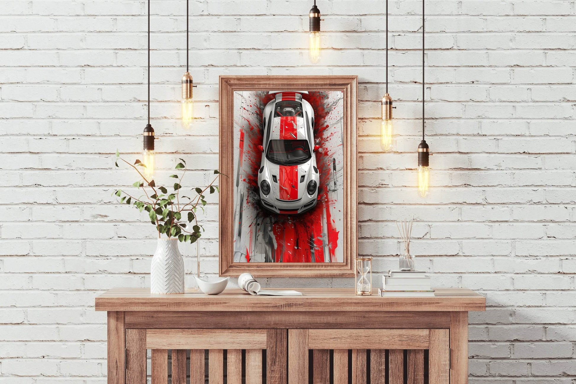 Porsche Cayman Red Line Wall Art - beink online art store