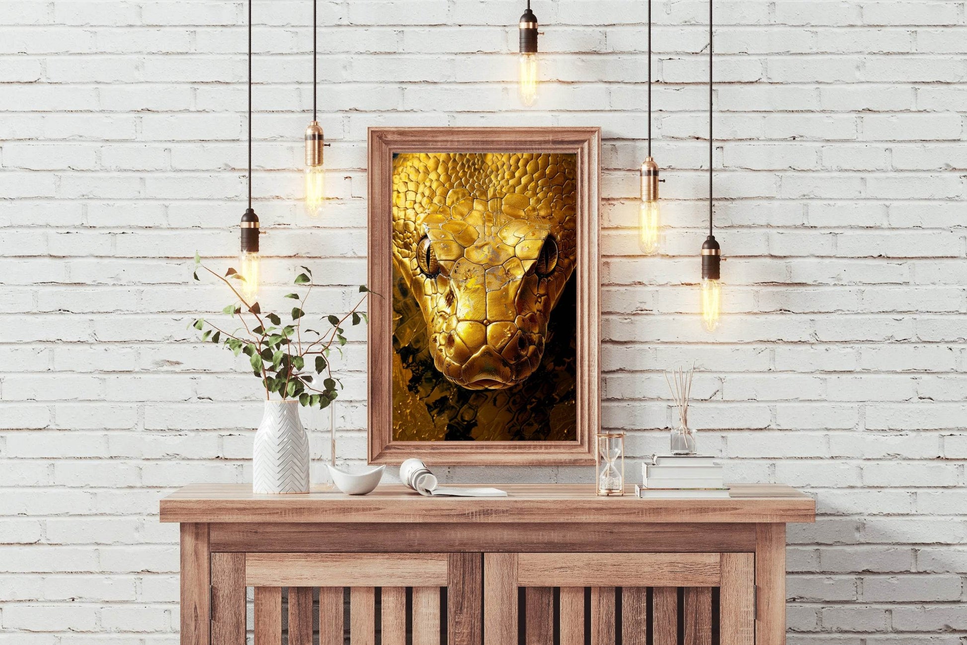Golden Anaconda Snake Wall Art - beink online art store
