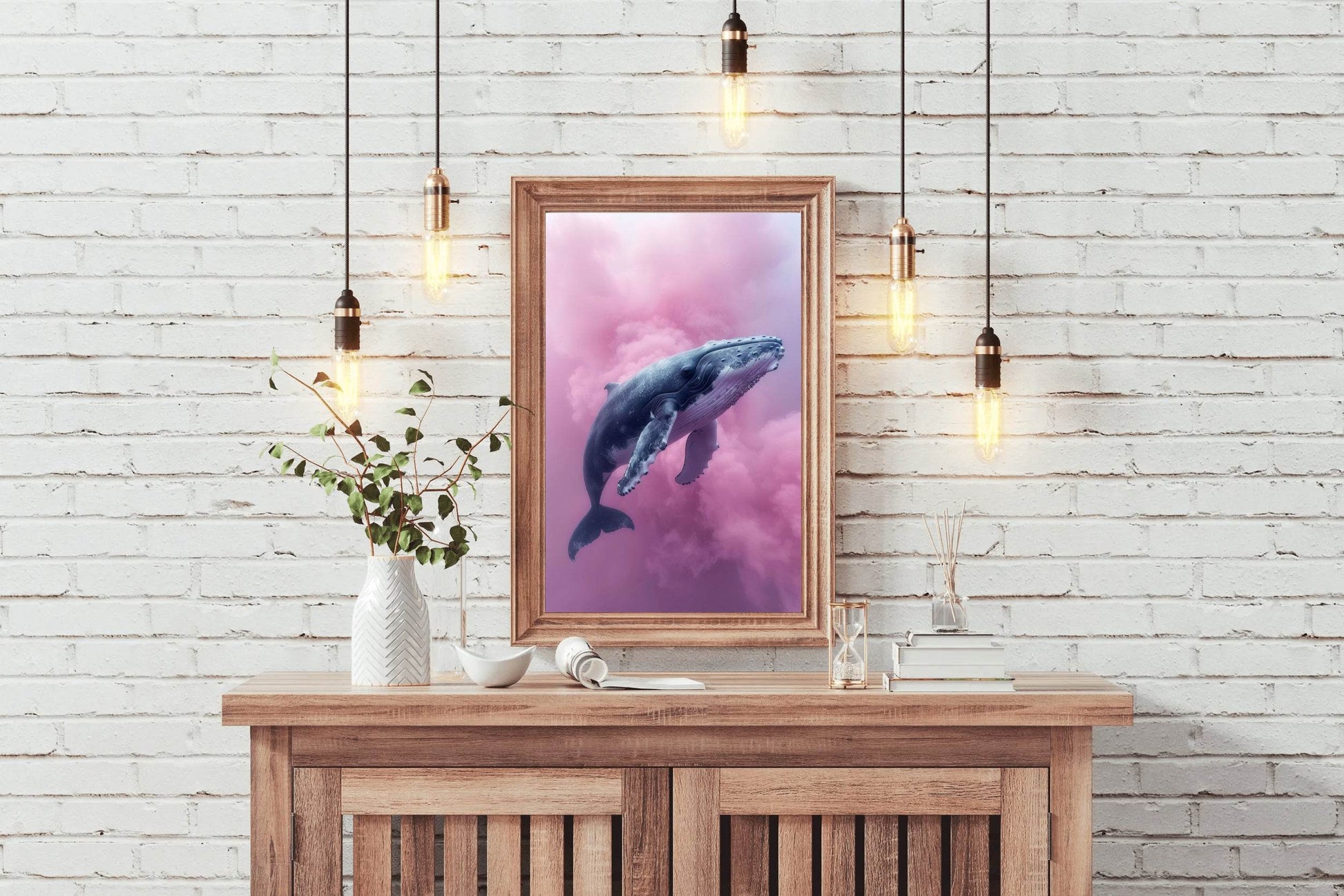Whale Flying in Pink Clouds Wall Art - beink online art store