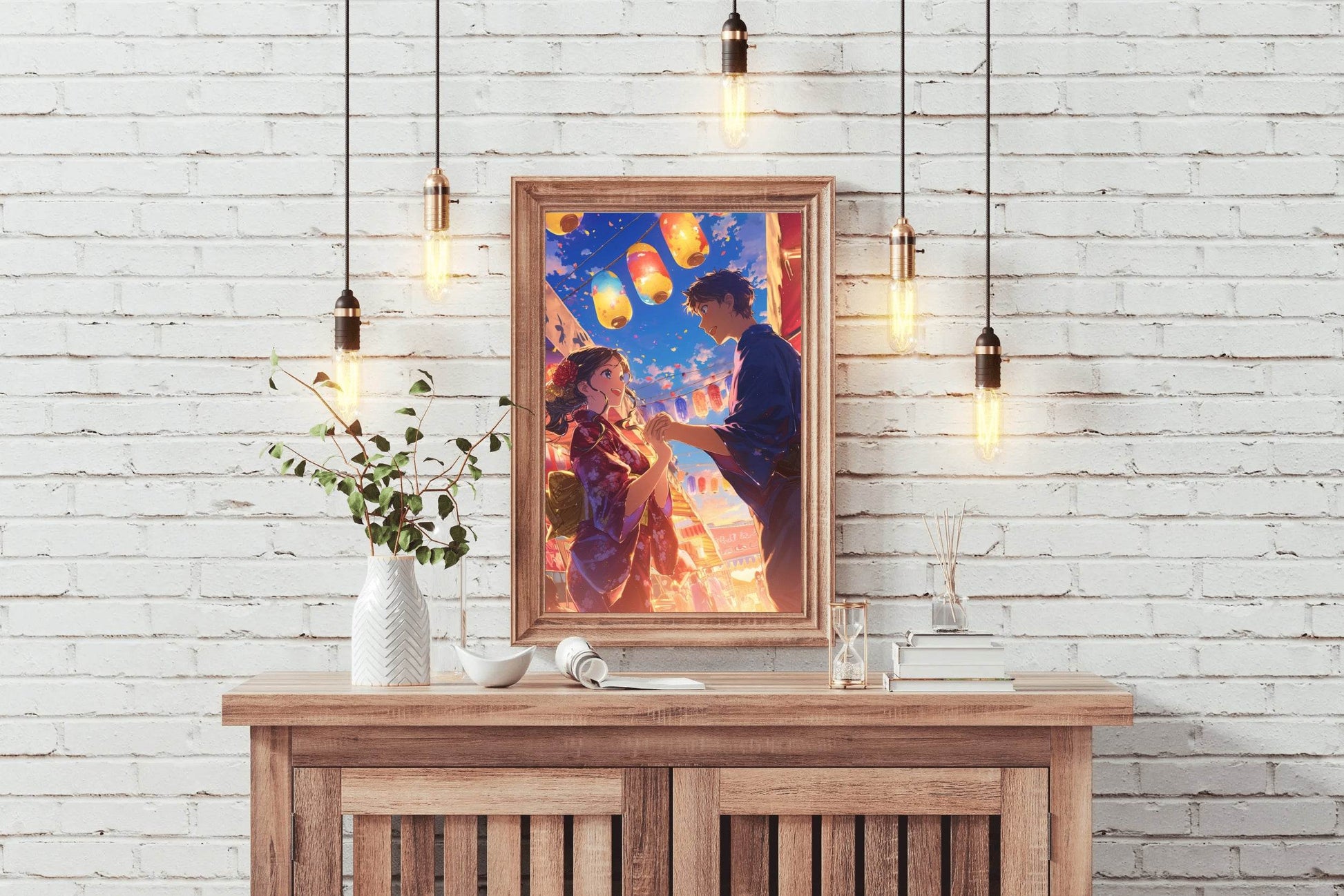 Anime style Boy and Girl Couple in Festival Wall Art - beink online art store