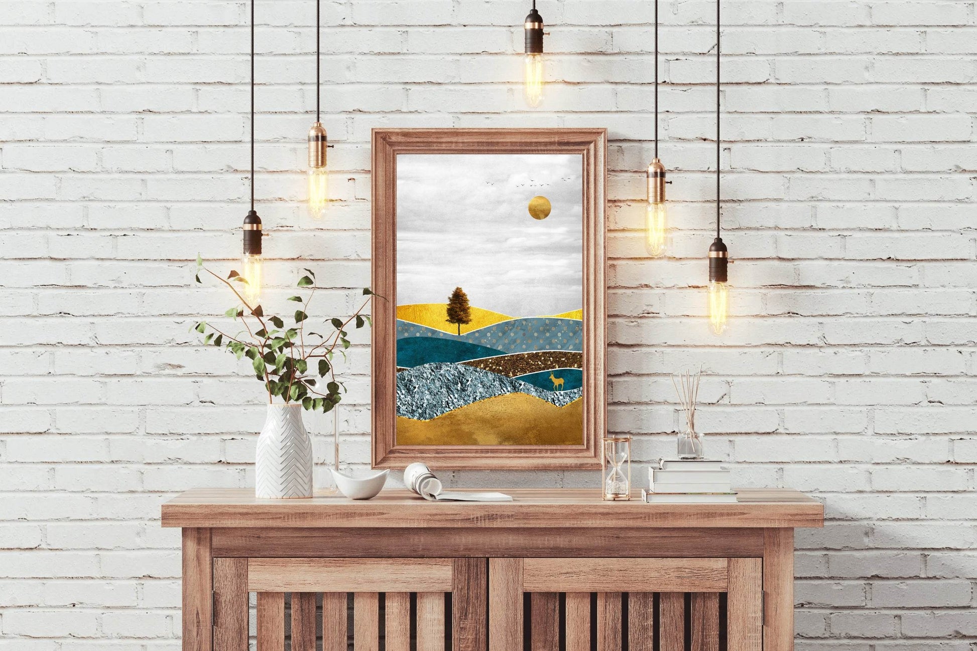 Deer in a Field With a Full Moon Wall Art - beink online art store