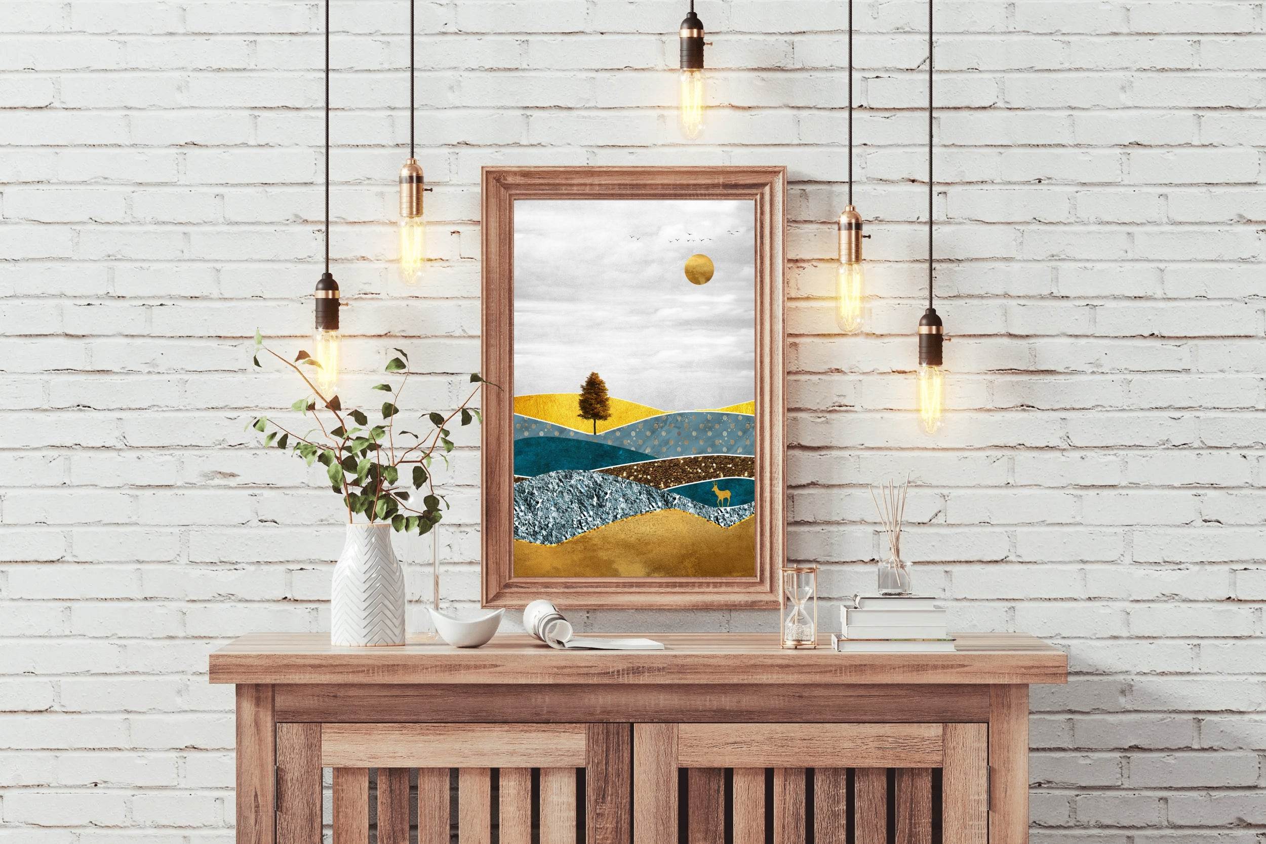 Deer in a Field With a Full Moon Wall Art - beink online art store