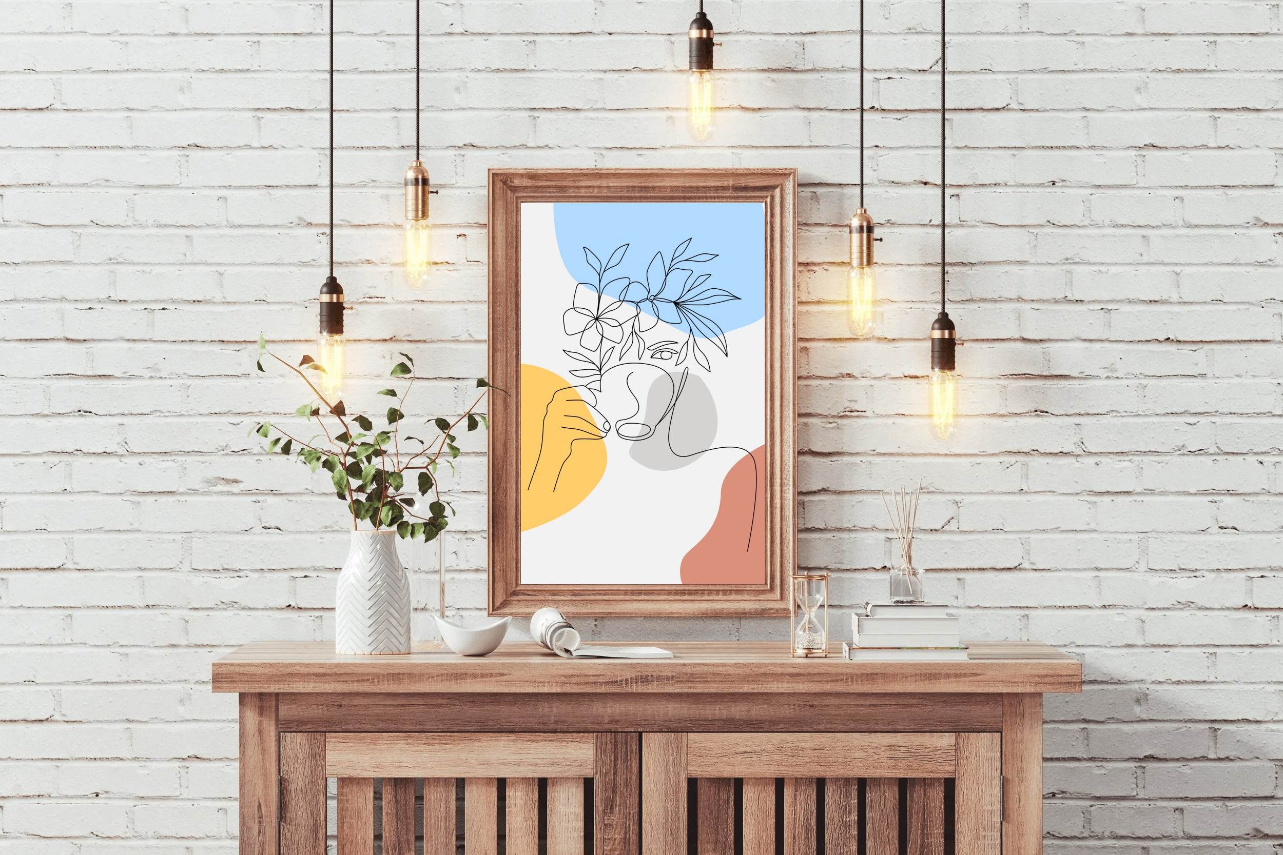 Minimal Design Of a Girl Drinking Tea Wall Art - beink online art store