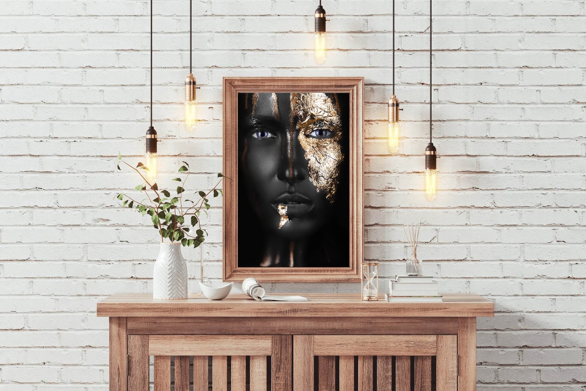 Black Woman Face With Golden Makeup Wall Art - beink online art store