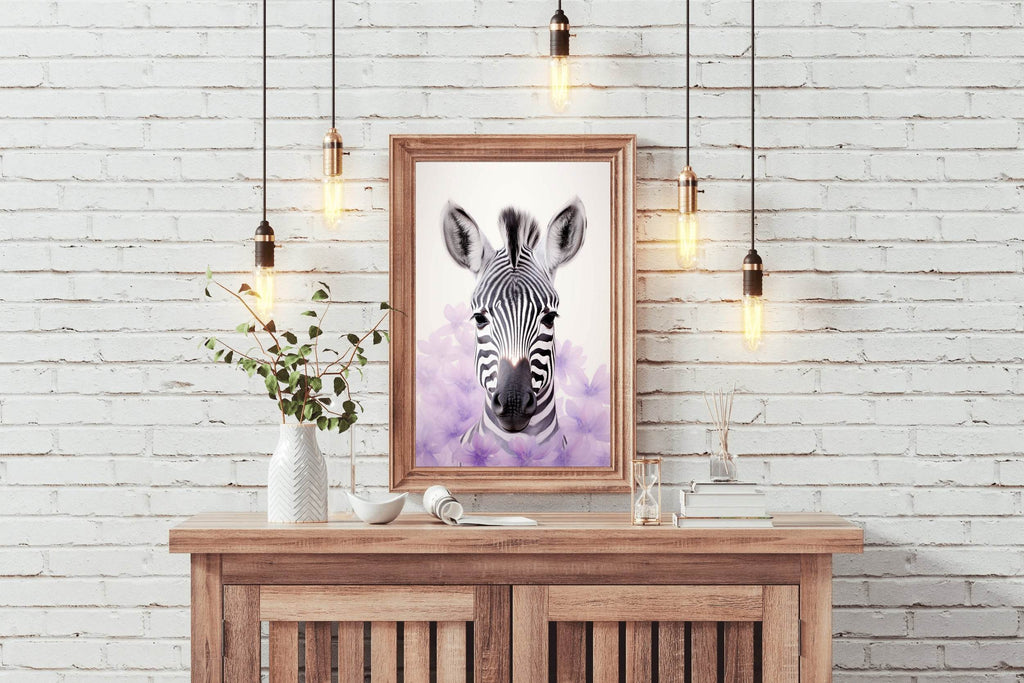 Zebra Face With Floral and White Background Wall Art - beink online art store