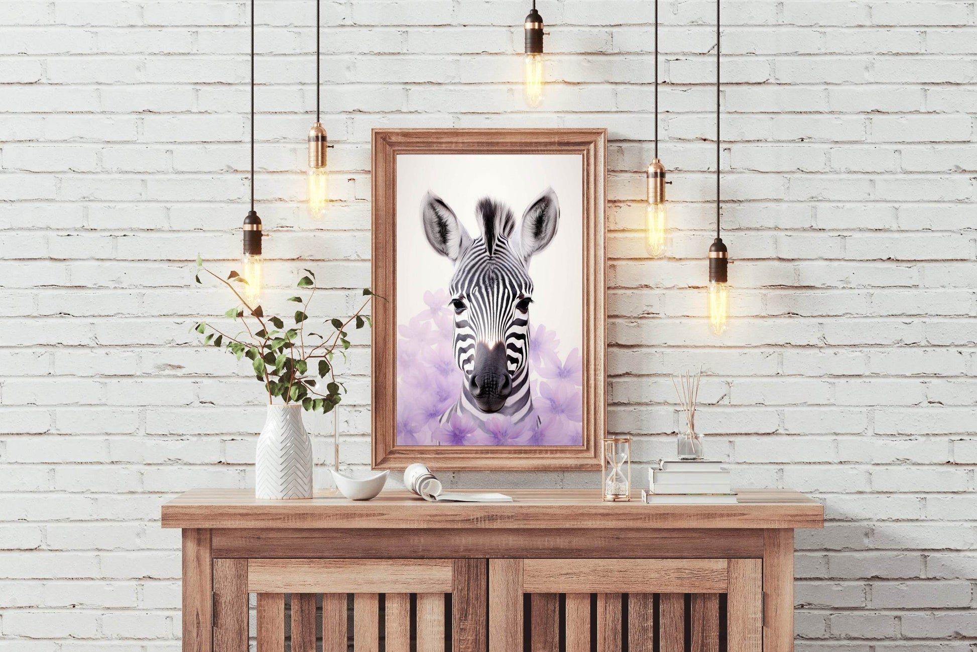 Zebra Face With Floral and White Background Wall Art - beink online art store