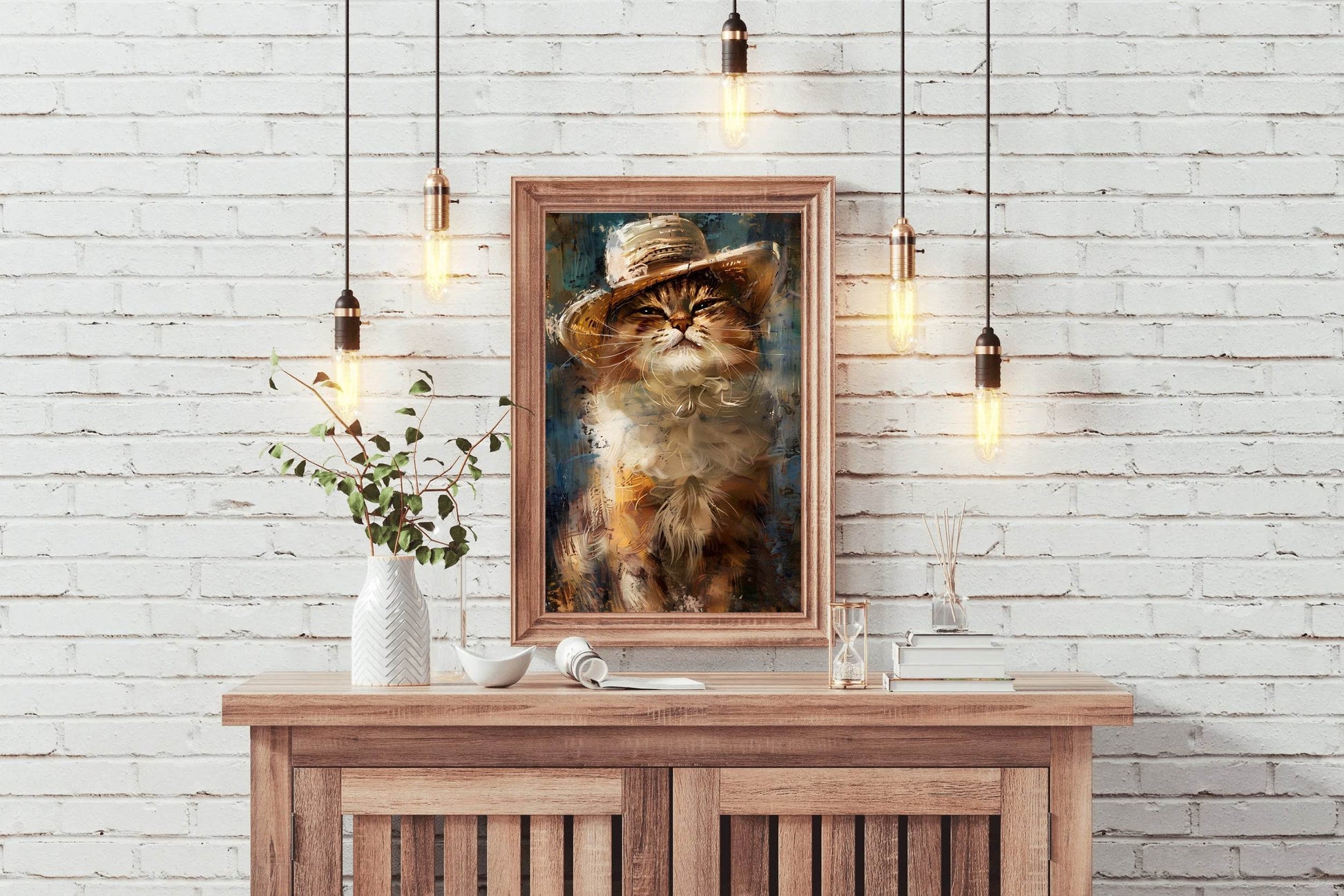 Watercolor Painting of a Cat Wearing Hat - beink online art store