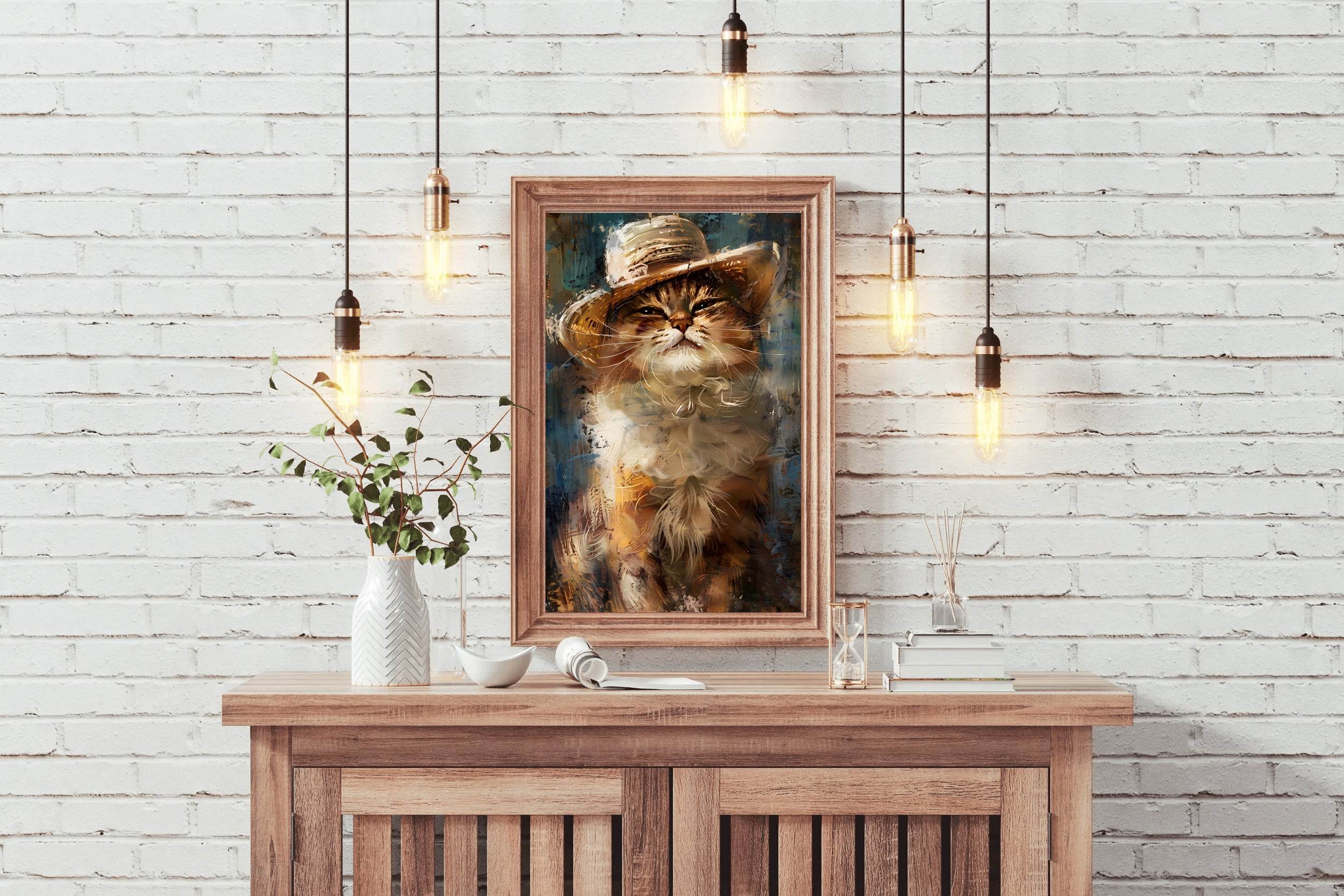 Watercolor Painting of a Cat Wearing Hat - beink online art store