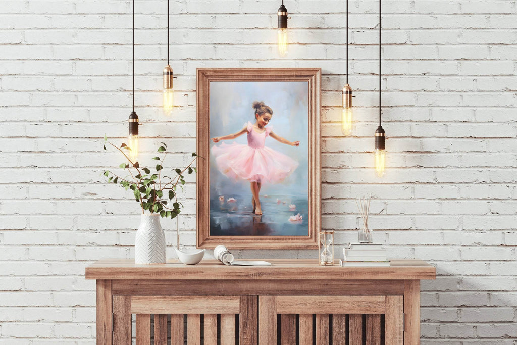 Smiling Little Girl Dancing in Pink Dress - beink online art store