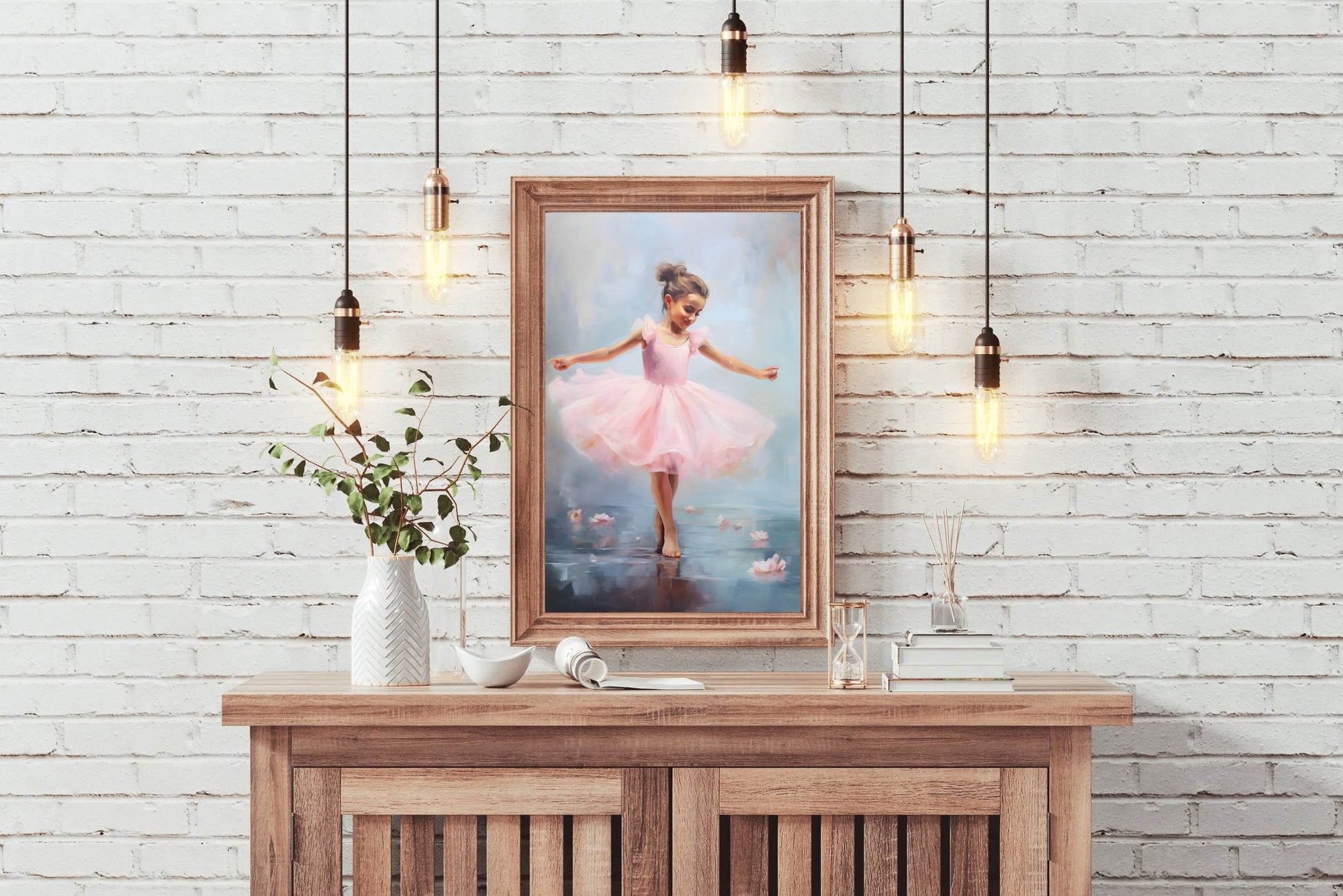 Smiling Little Girl Dancing in Pink Dress - beink online art store