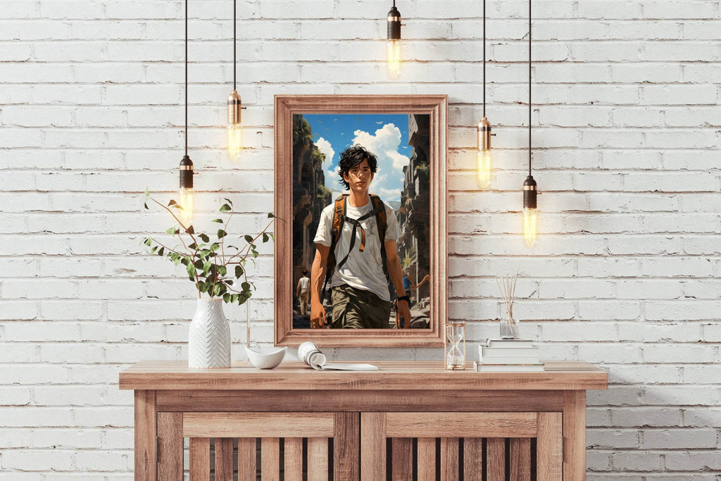 Short Curly Black Hair Adventure Character Anime Wall Art - beink online art store