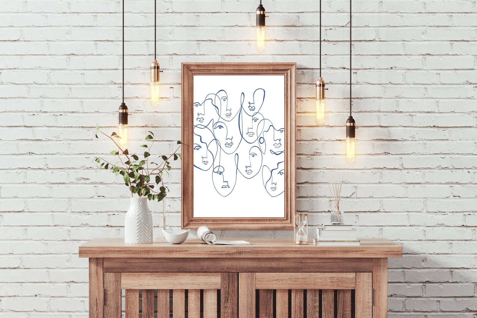 Blue and White Abstract Face Wall Art - beink online art store