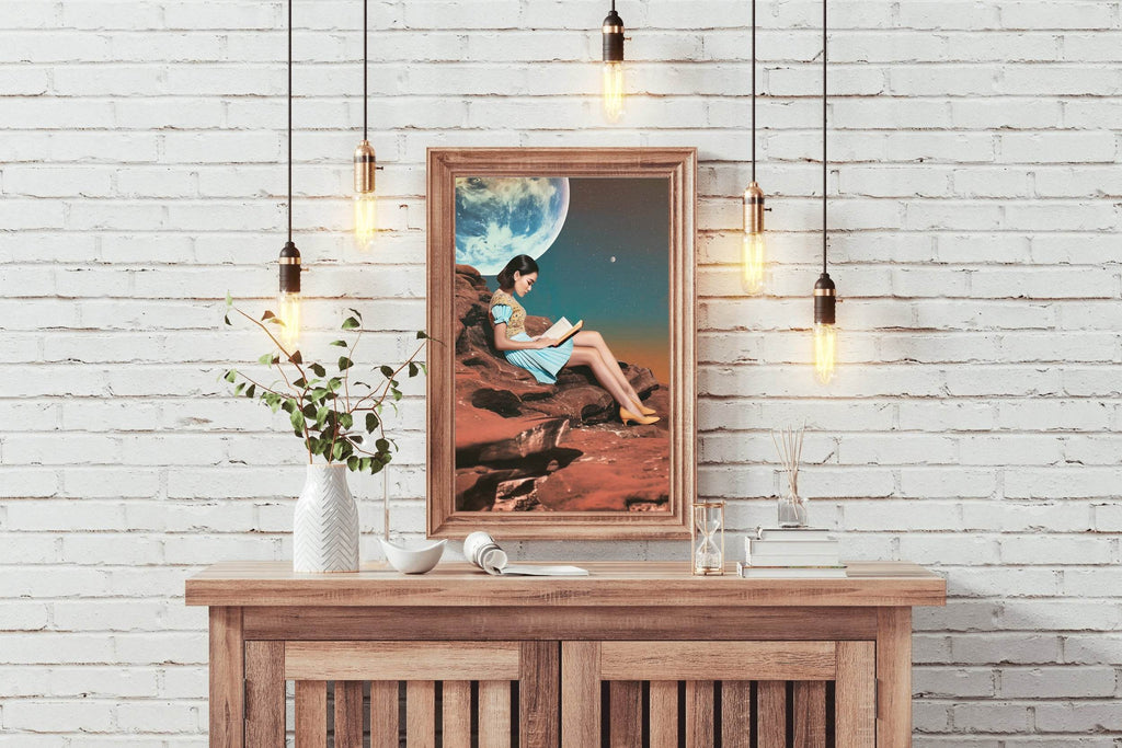 Girl Reading Book With Moon Background Wall Art - beink online art store