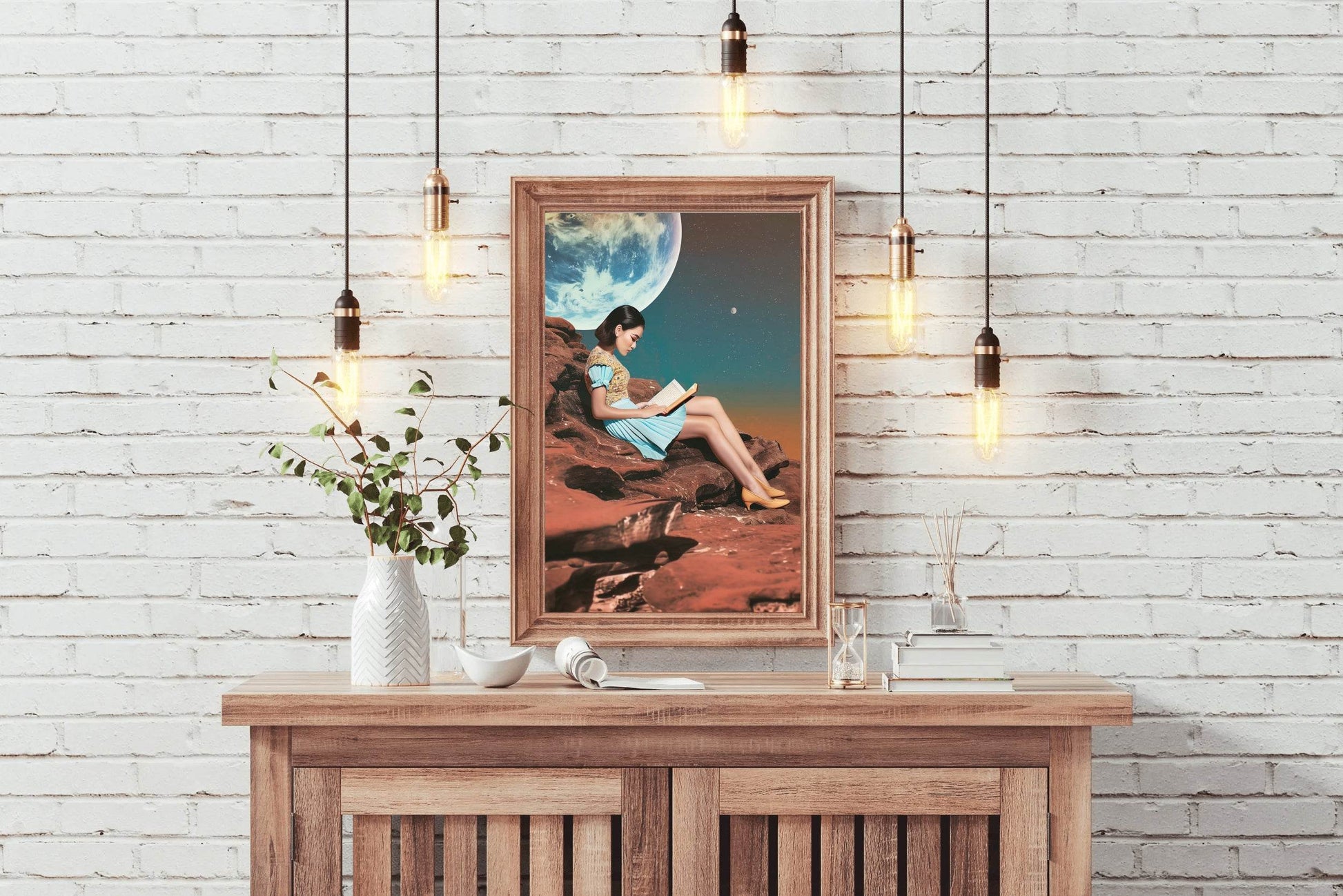 Girl Reading Book With Moon Background Wall Art - beink online art store