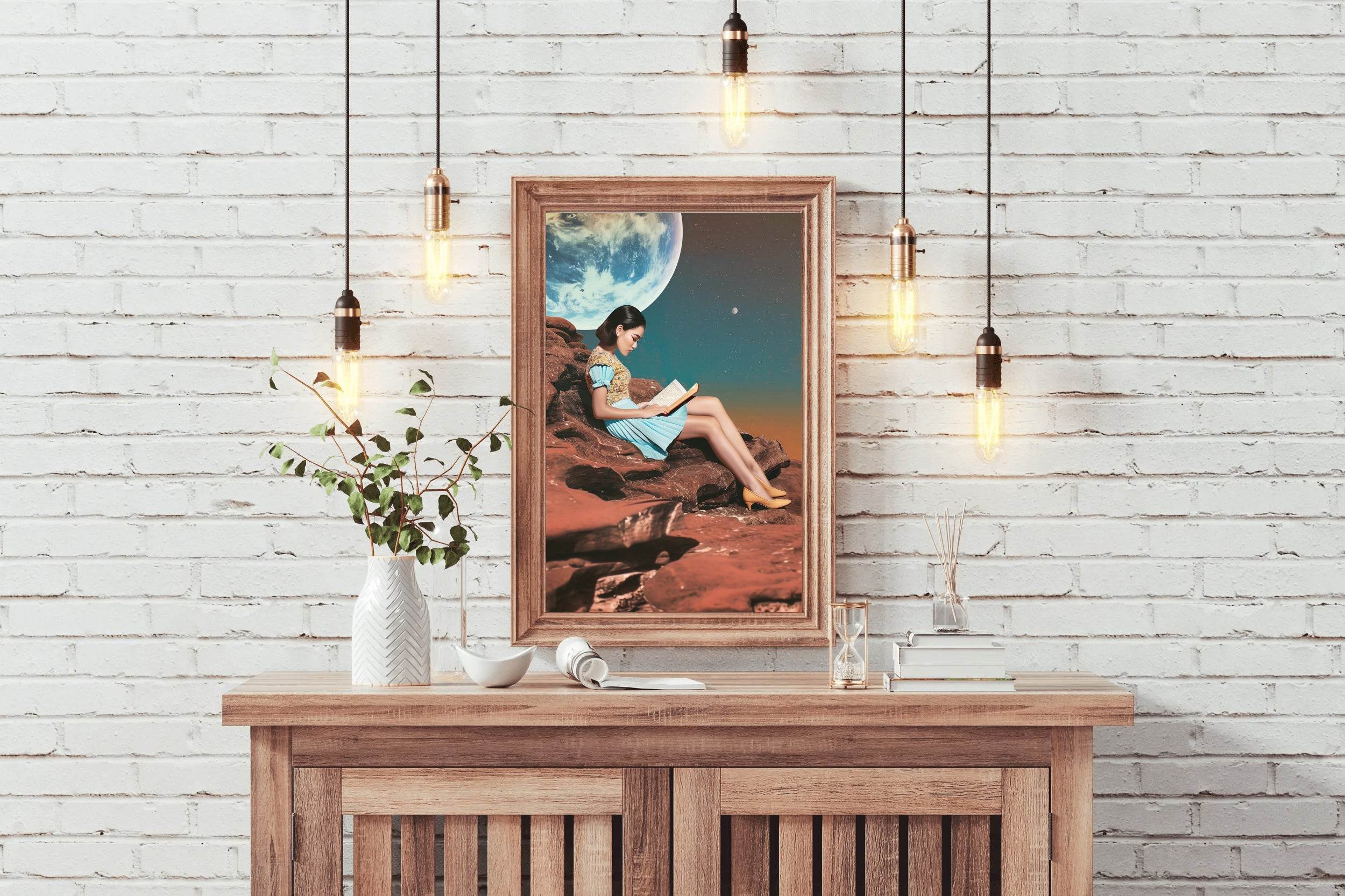 Girl Reading Book With Moon Background Wall Art - beink online art store