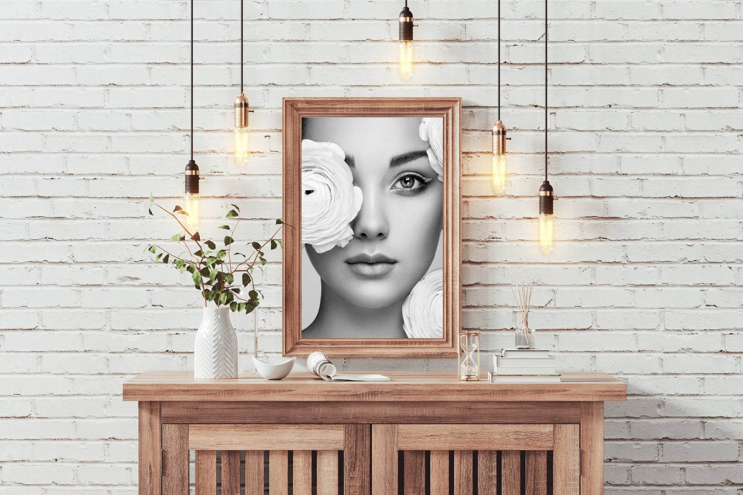 Beautiful Women Decorated With Flowers Black & White Wall Art - beink online art store
