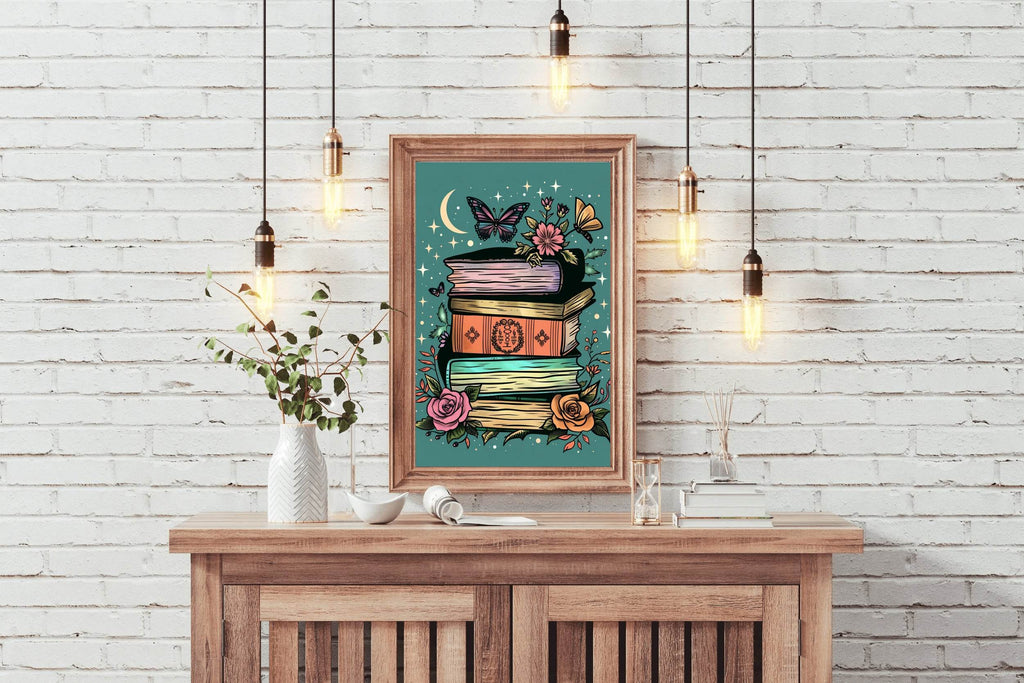 Stack of Books with a Full Moon in the Background Wall Art - beink online art store
