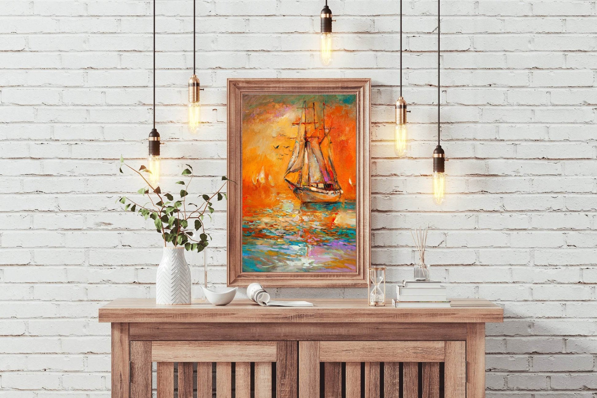 Old Warship in The Sunset Sea Wall Art - beink online art store