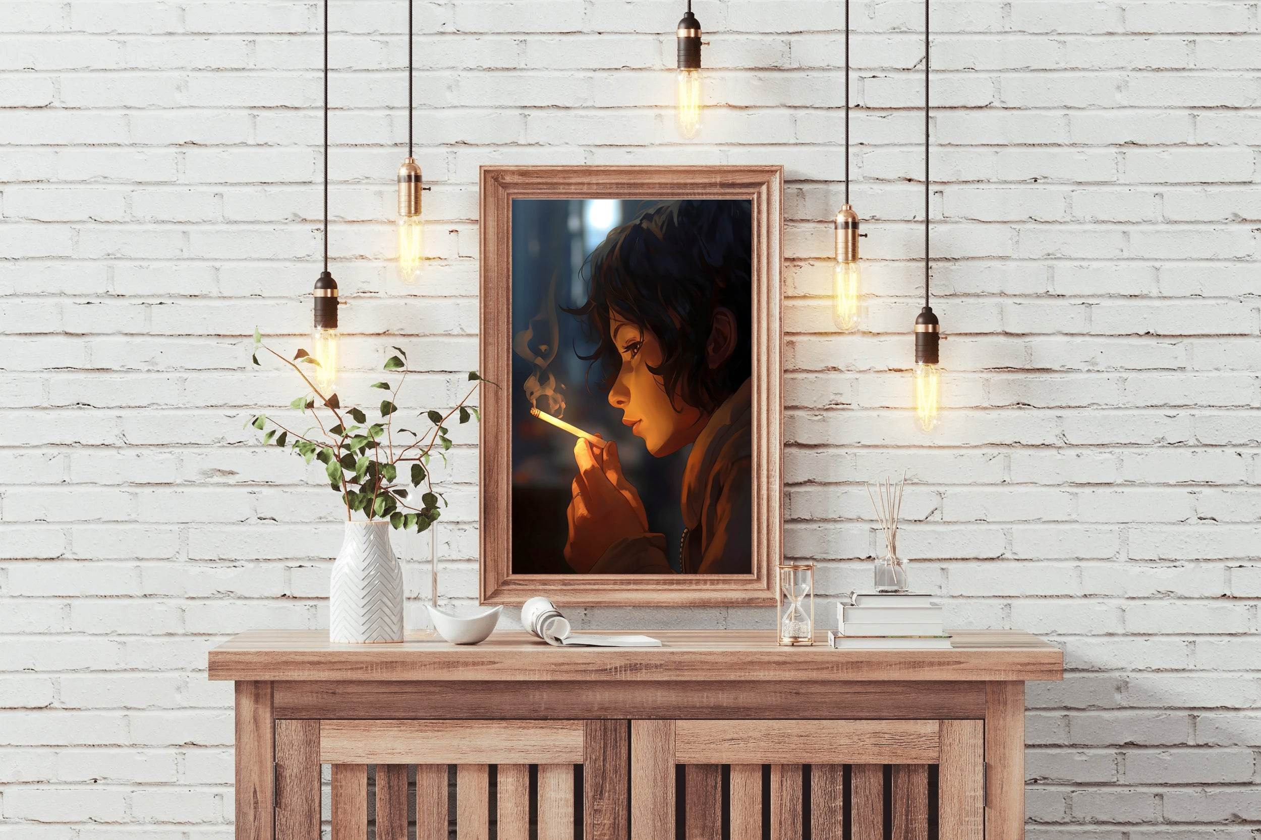Anime Style Character With Cigarette Wall Art - beink online art store