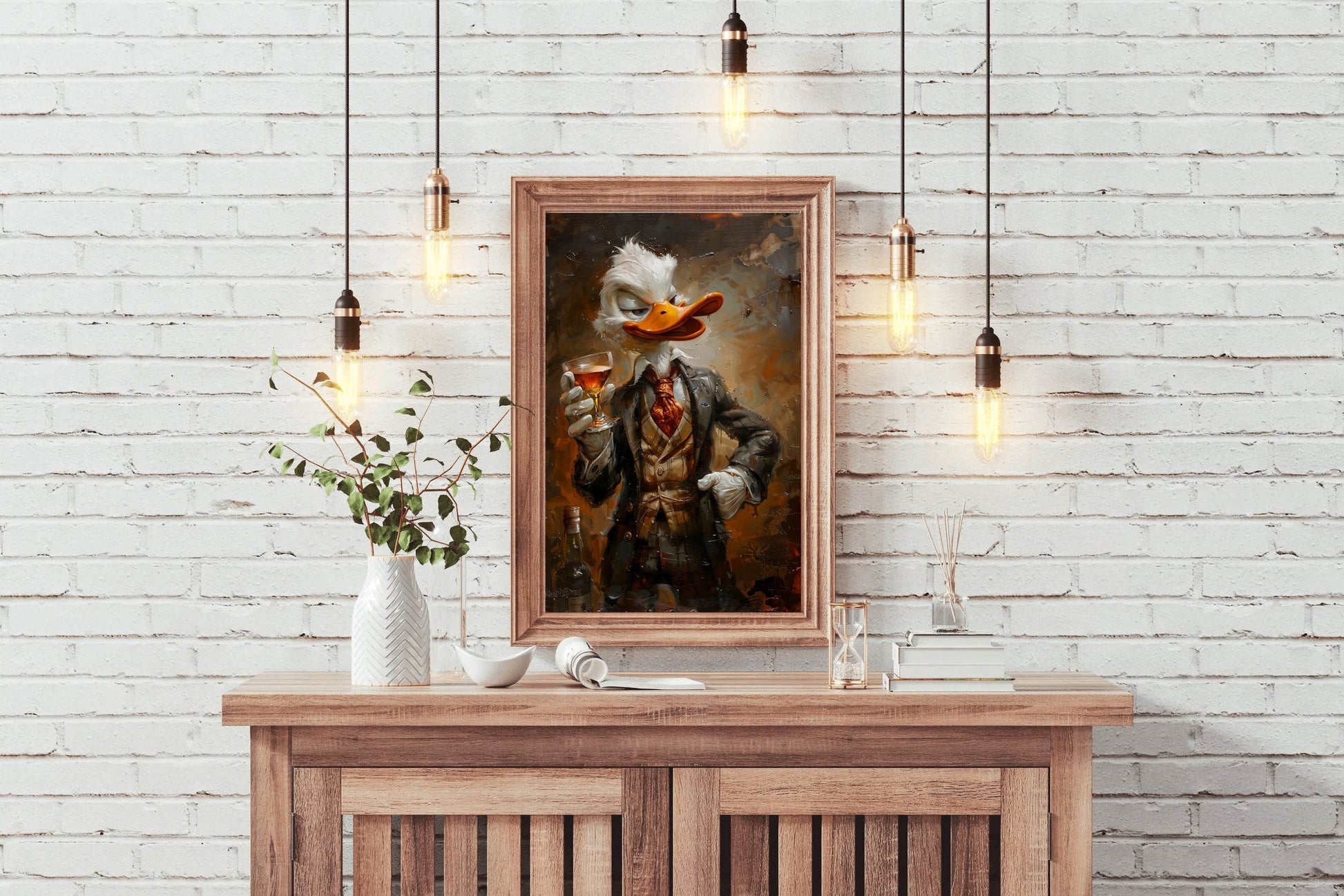 Shady Scrooge Donald Duck Holding Glass Wall Art - beink online art store