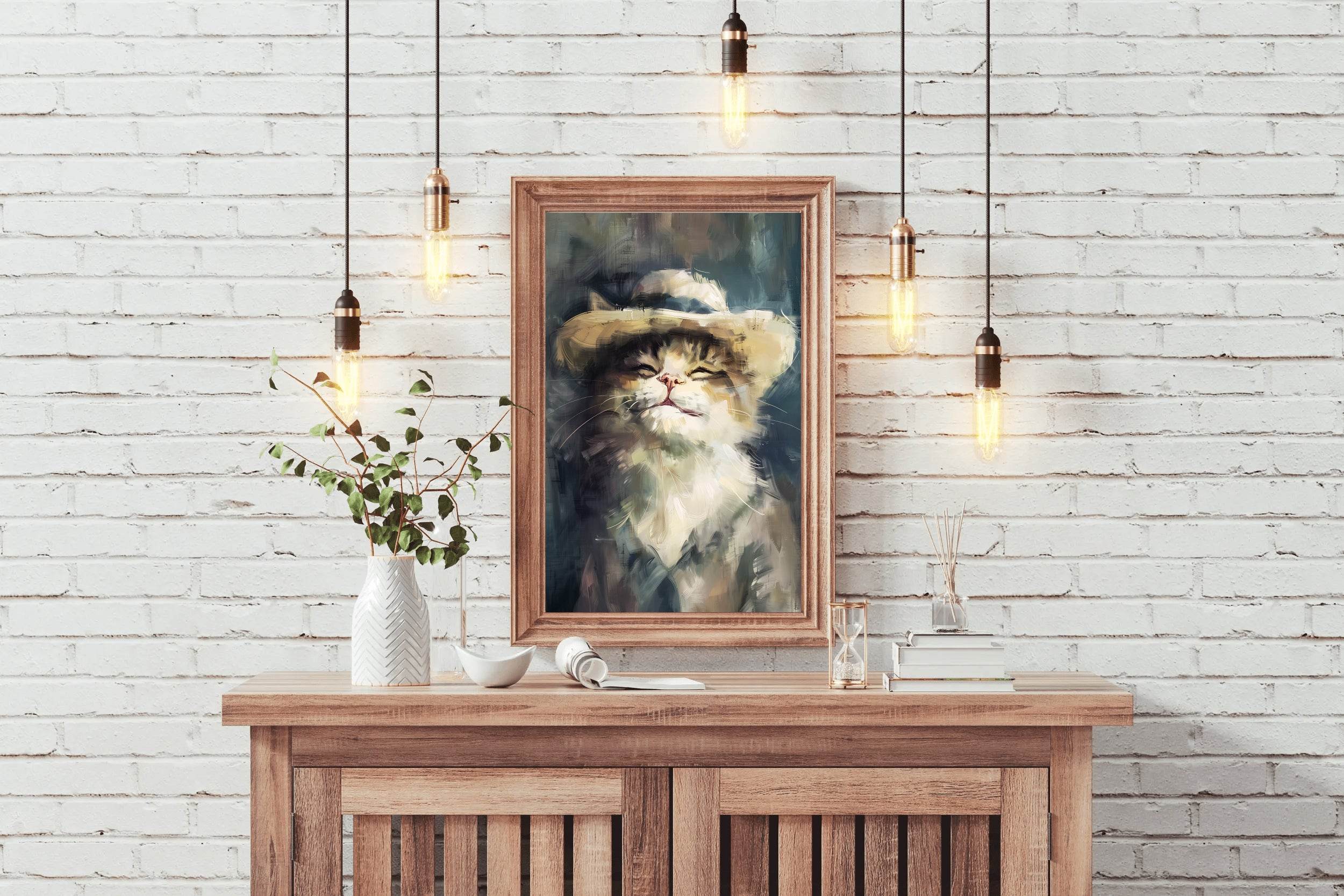 Painting of Smiling Cat With Hat - beink online art store