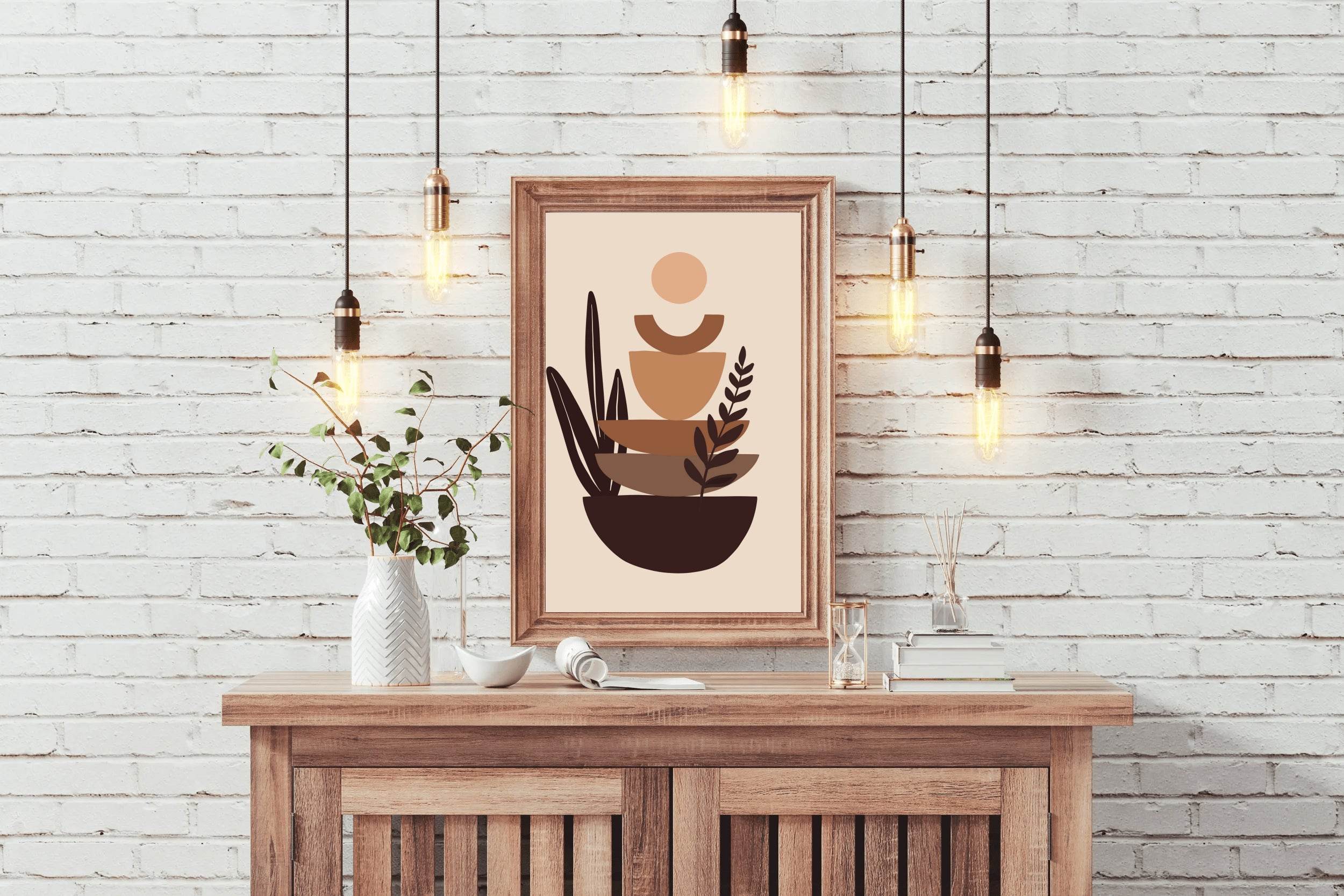 Abstract Botanical Art With Stacked Shapes ArtWork - beink online art store