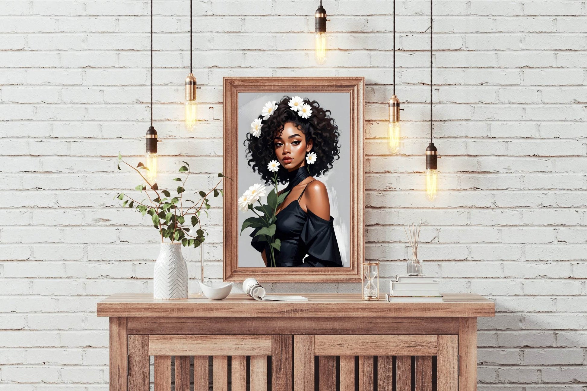 Black Girl with White Flower Wall Art - beink online art store