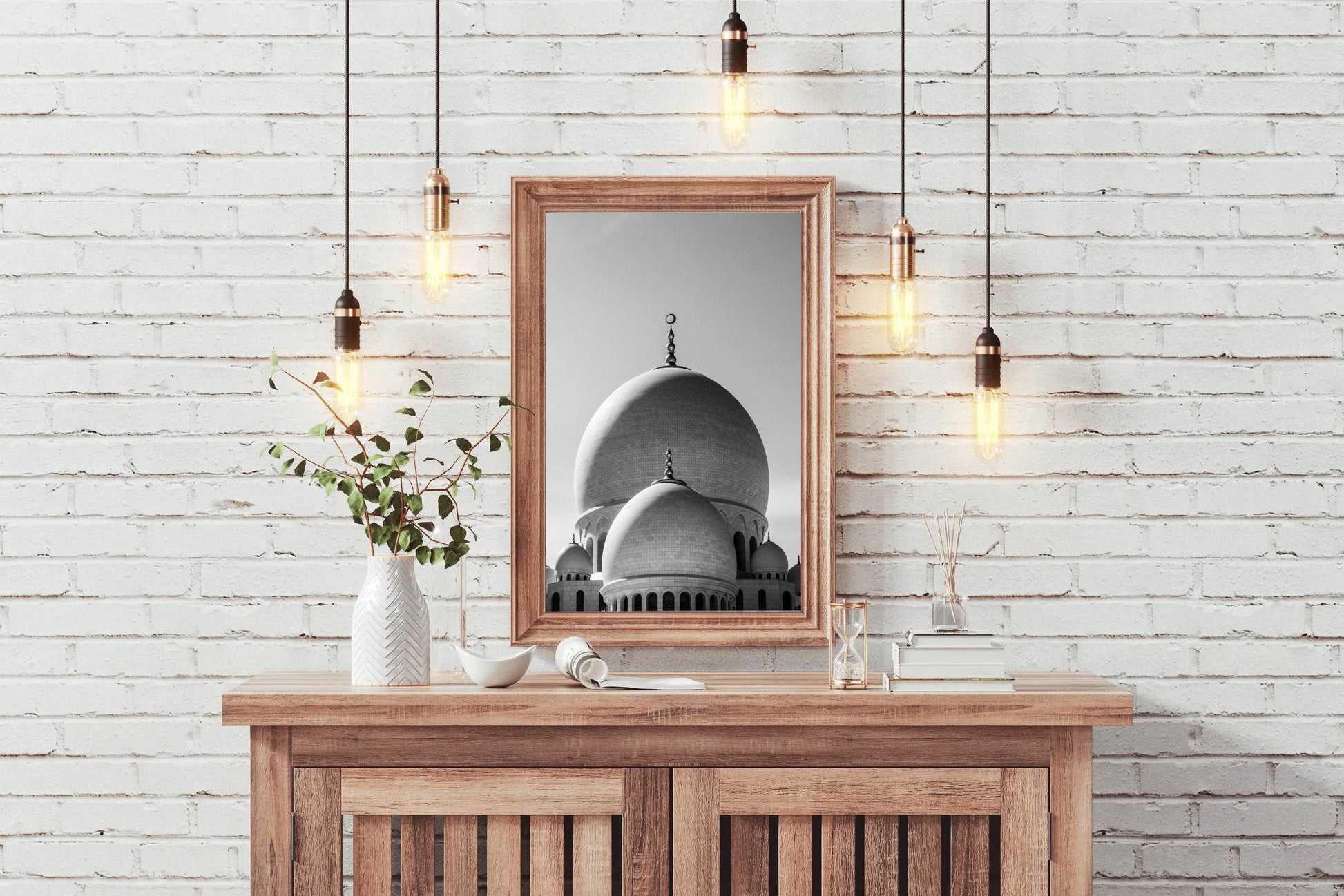 Abu Dhabi Grand Mosque Black & White Wall Art - beink online art store