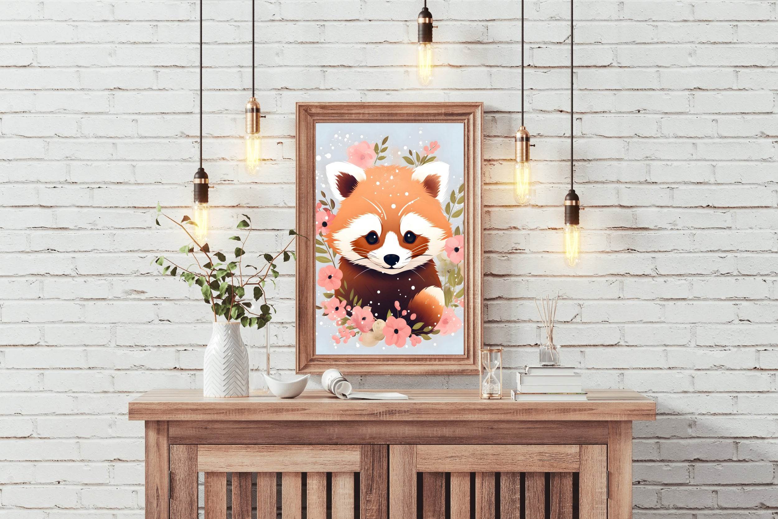 Cute Red Panda Watching the Flowers - beink online art store