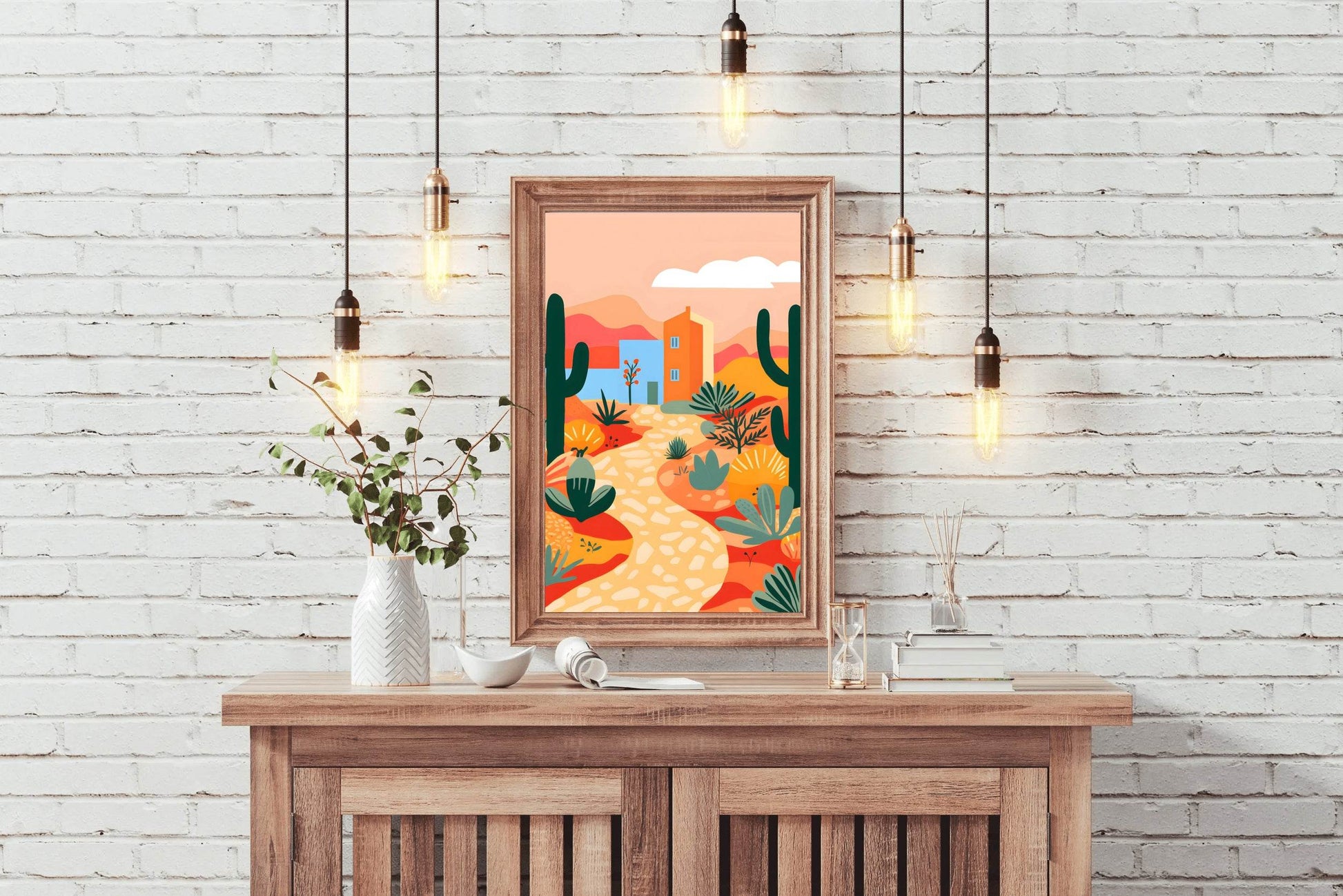 Colorful Village Desert Road Painting Art - beink online art store