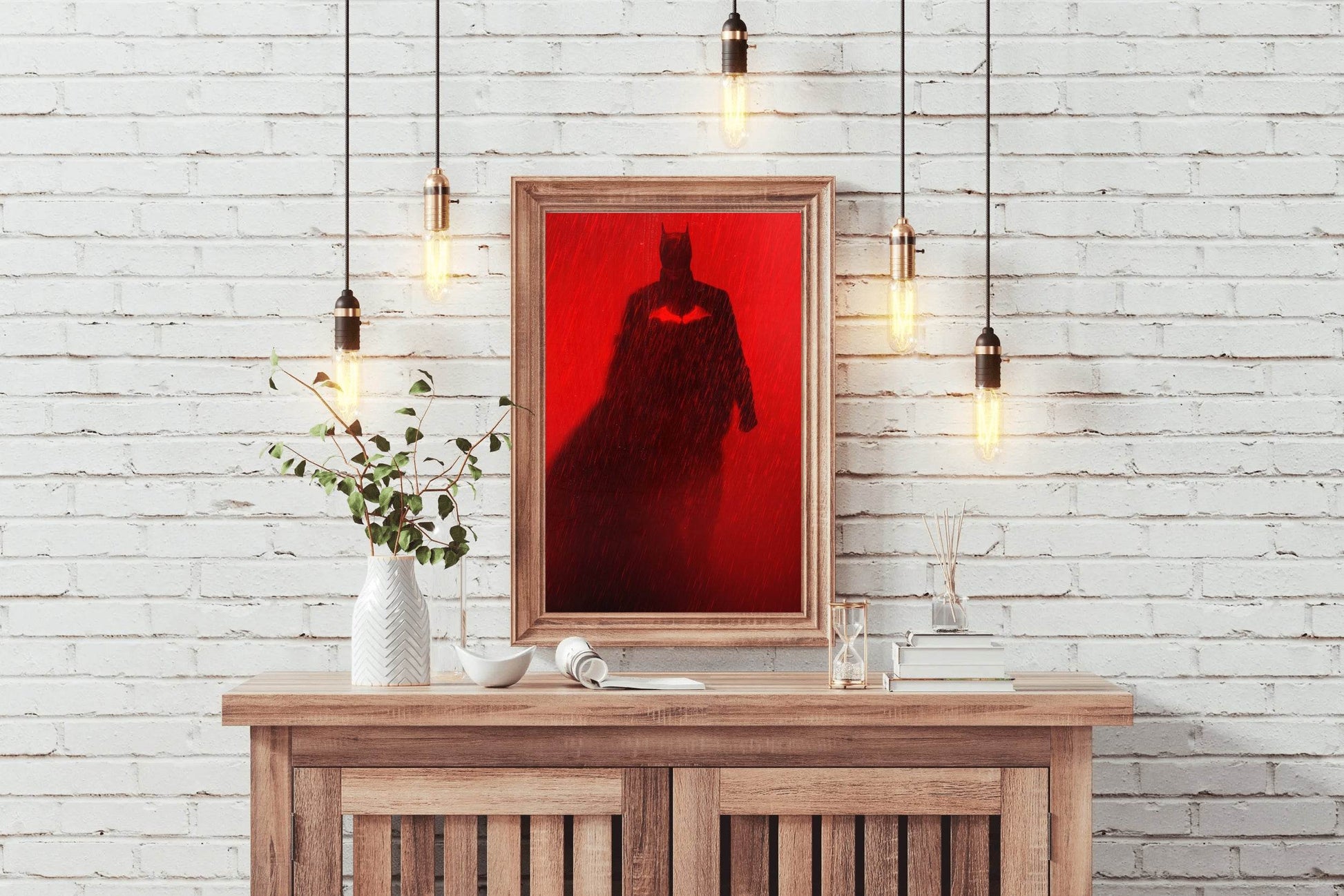 THE BATMAN with Red Background in the Rain Wall Art - beink online art store