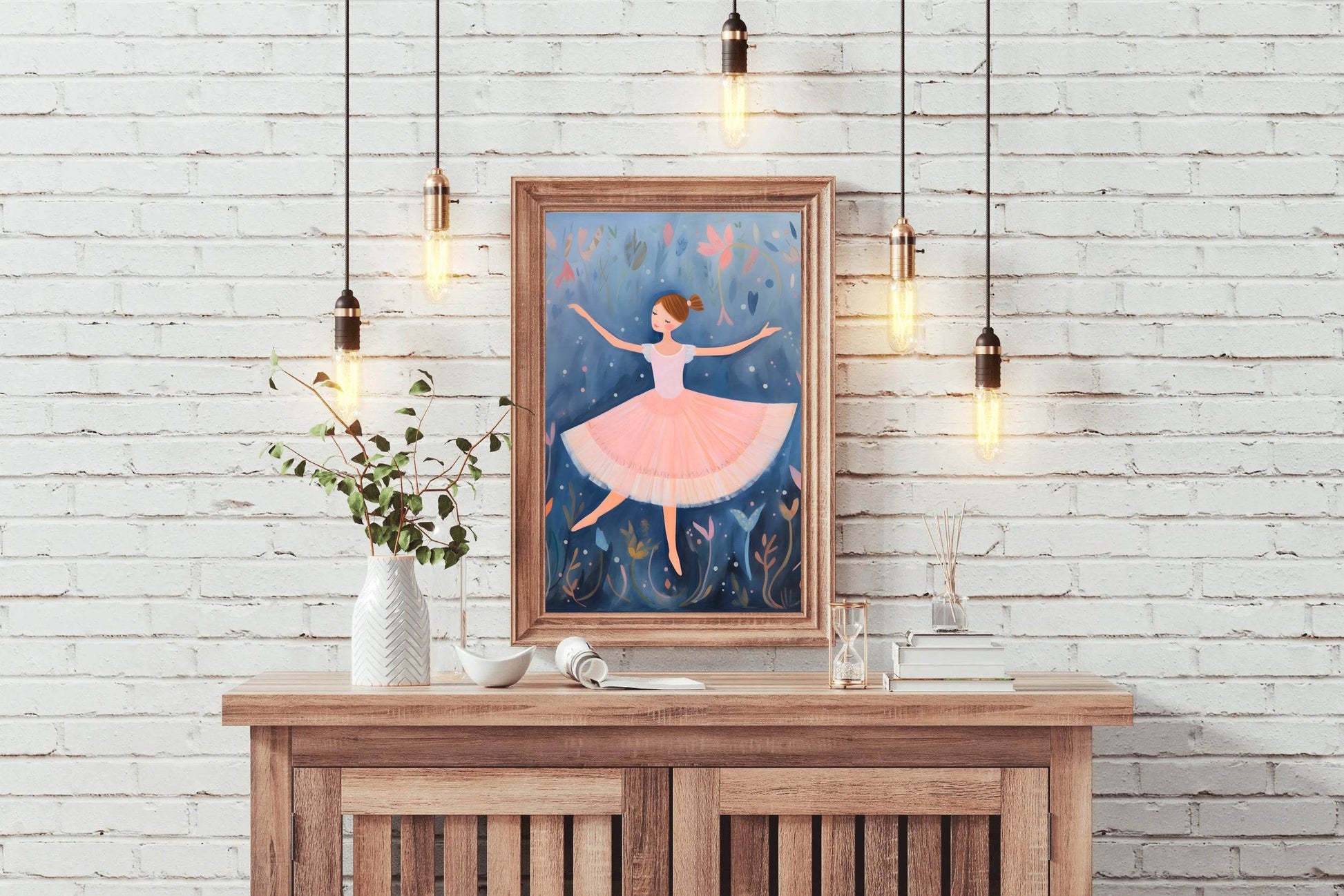 Watercolor Drawing of a Girl Daning in Pink Dress - beink online art store