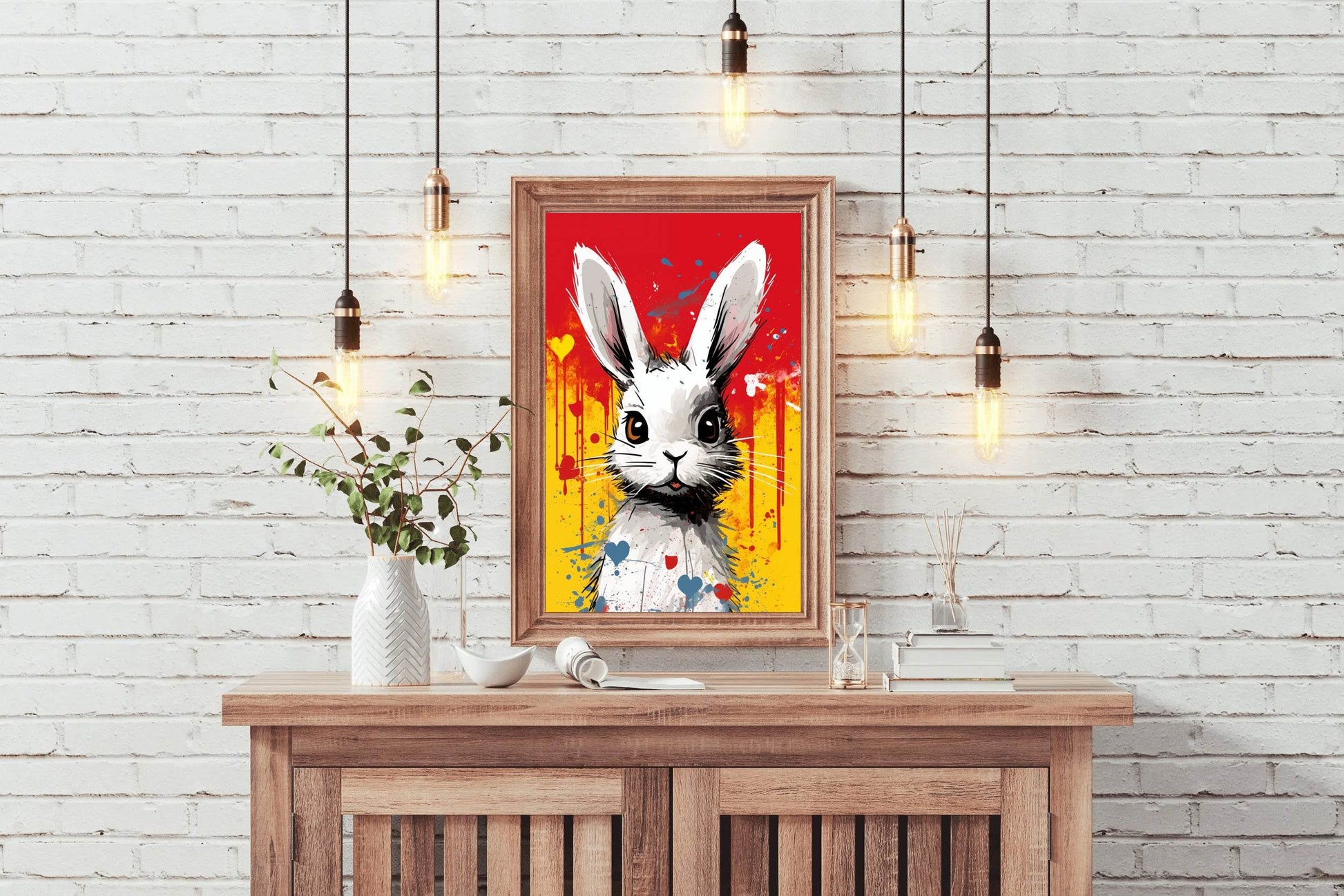 Painting of White Cartoon Rabbit Wall Art - beink online art store