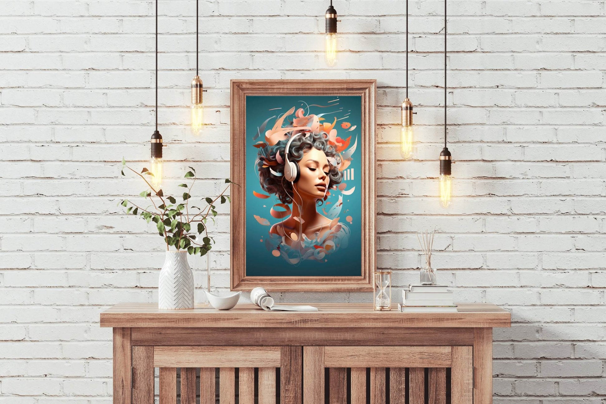 Anime Girl With Old Headphones Wall Art - beink online art store