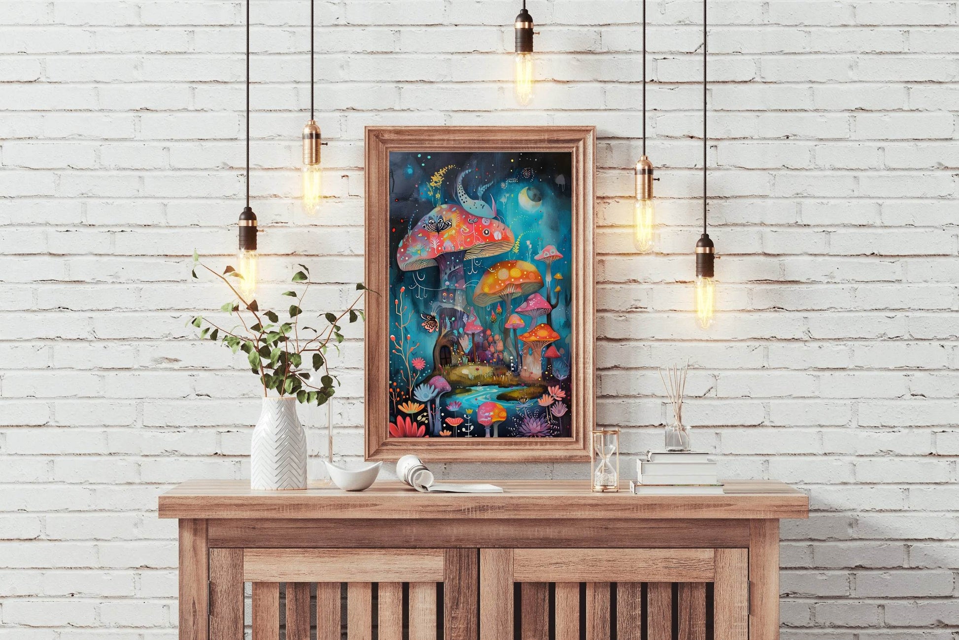Colorful Painting of Mushroom House Wall Art - beink online art store