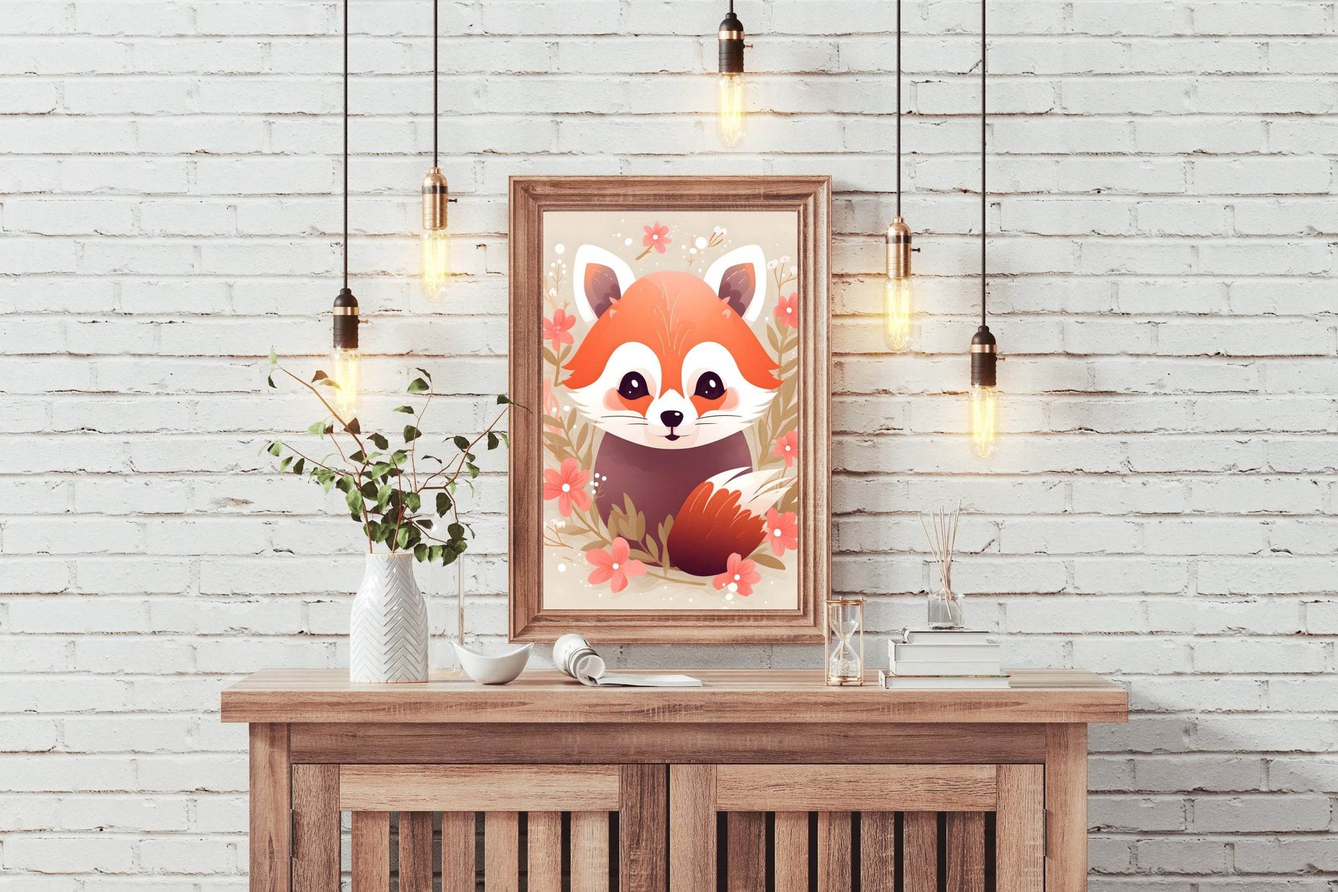 Cute Red Fox Sitting on the Ground - beink online art store
