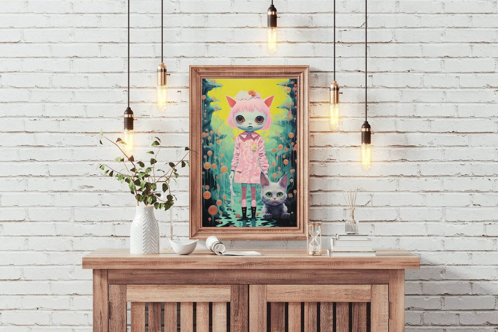 Cat Girl With Pink Hair Wall Art - beink online art store