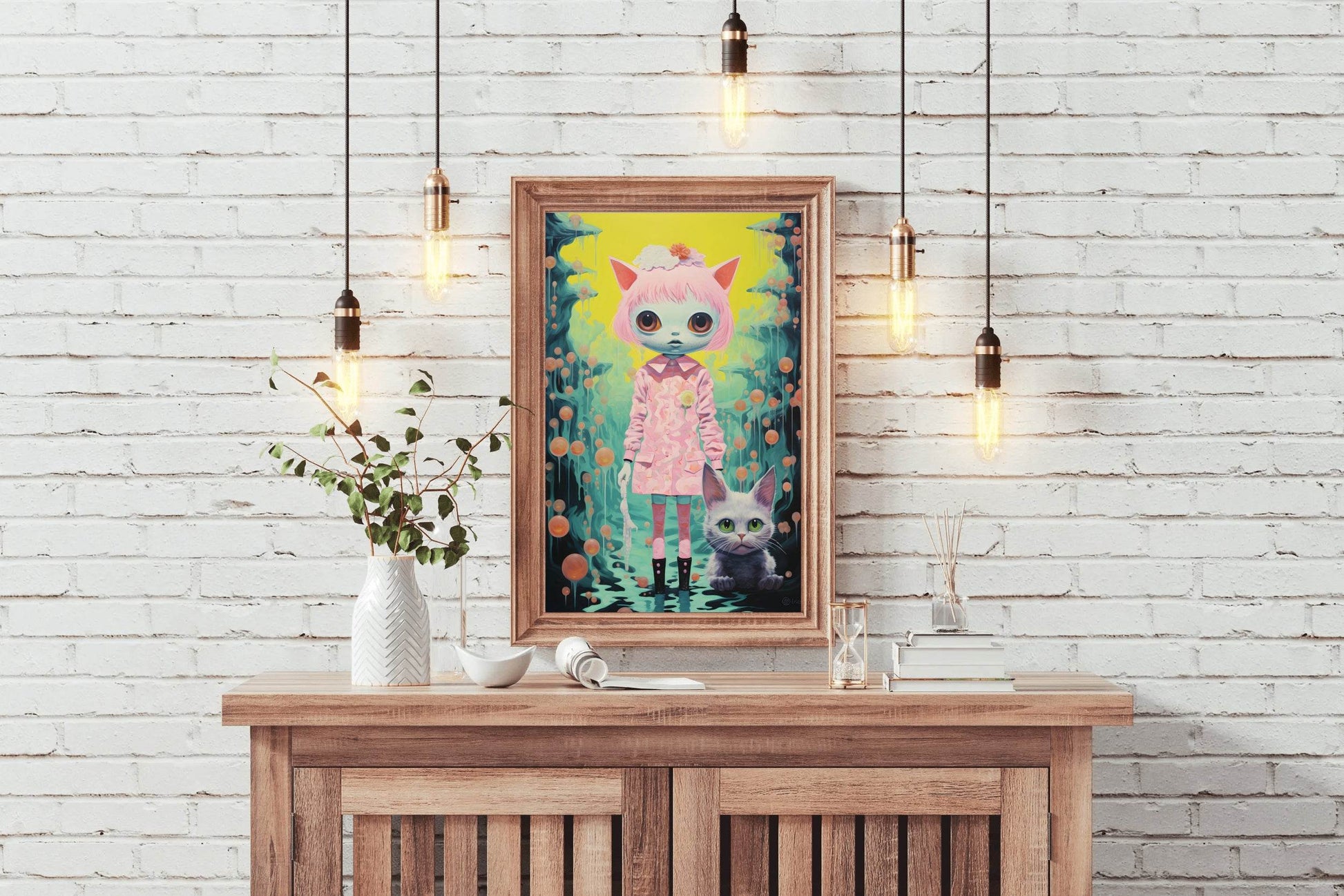 Cat Girl With Pink Hair Wall Art - beink online art store