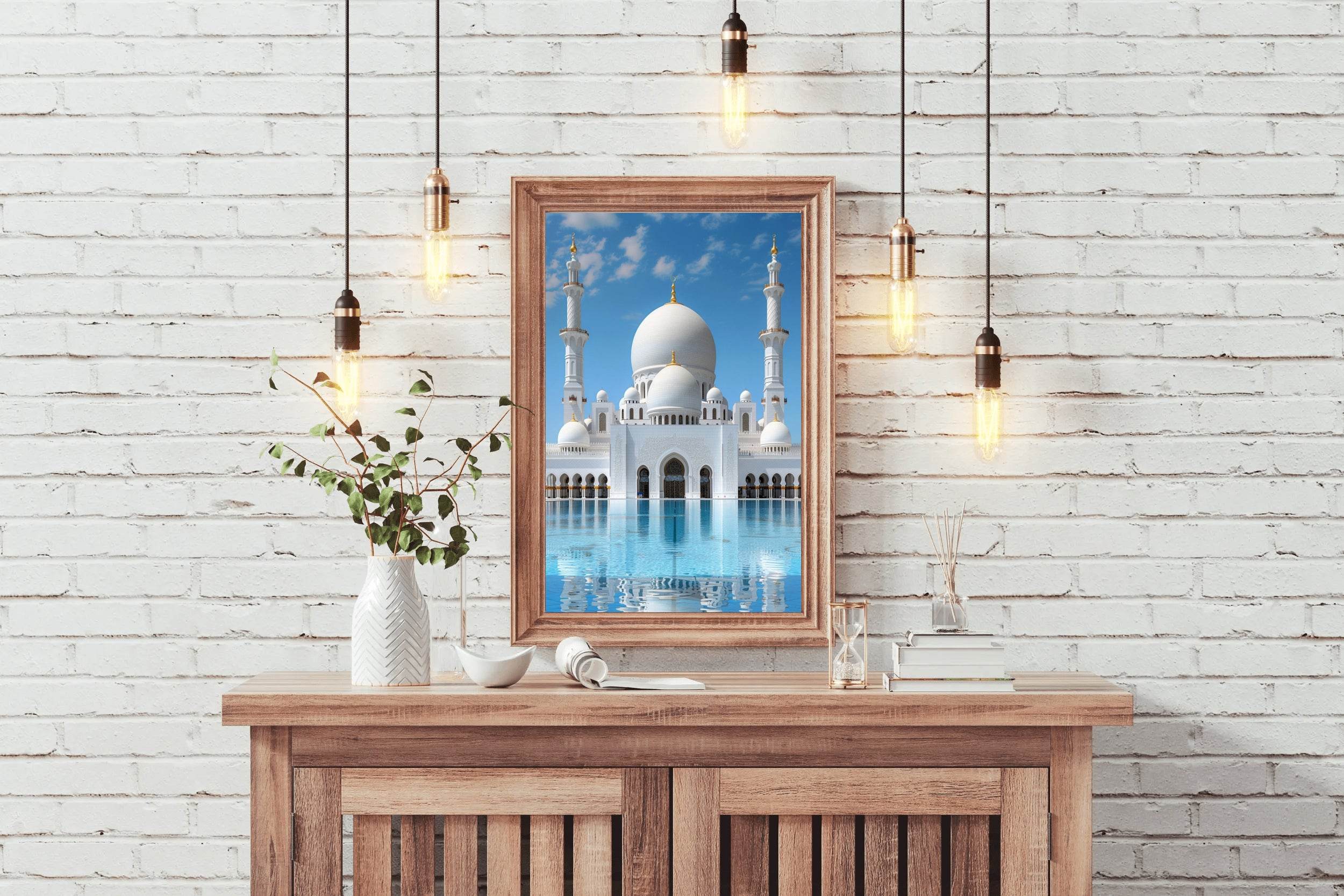 White Mosque surrounded by Water Wall Art - beink online art store