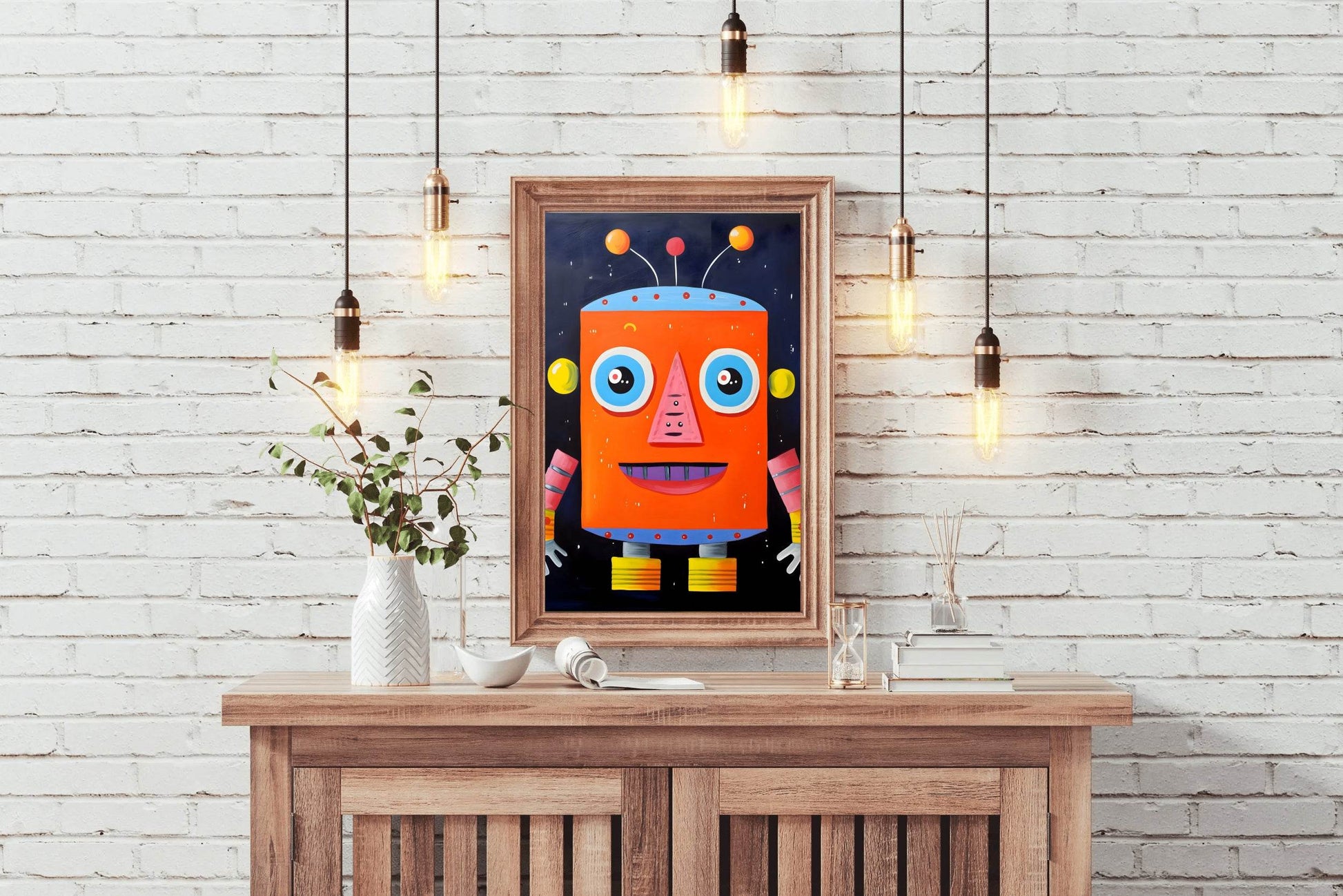 Paper Drawing of Red Smiling Robot - beink online art store