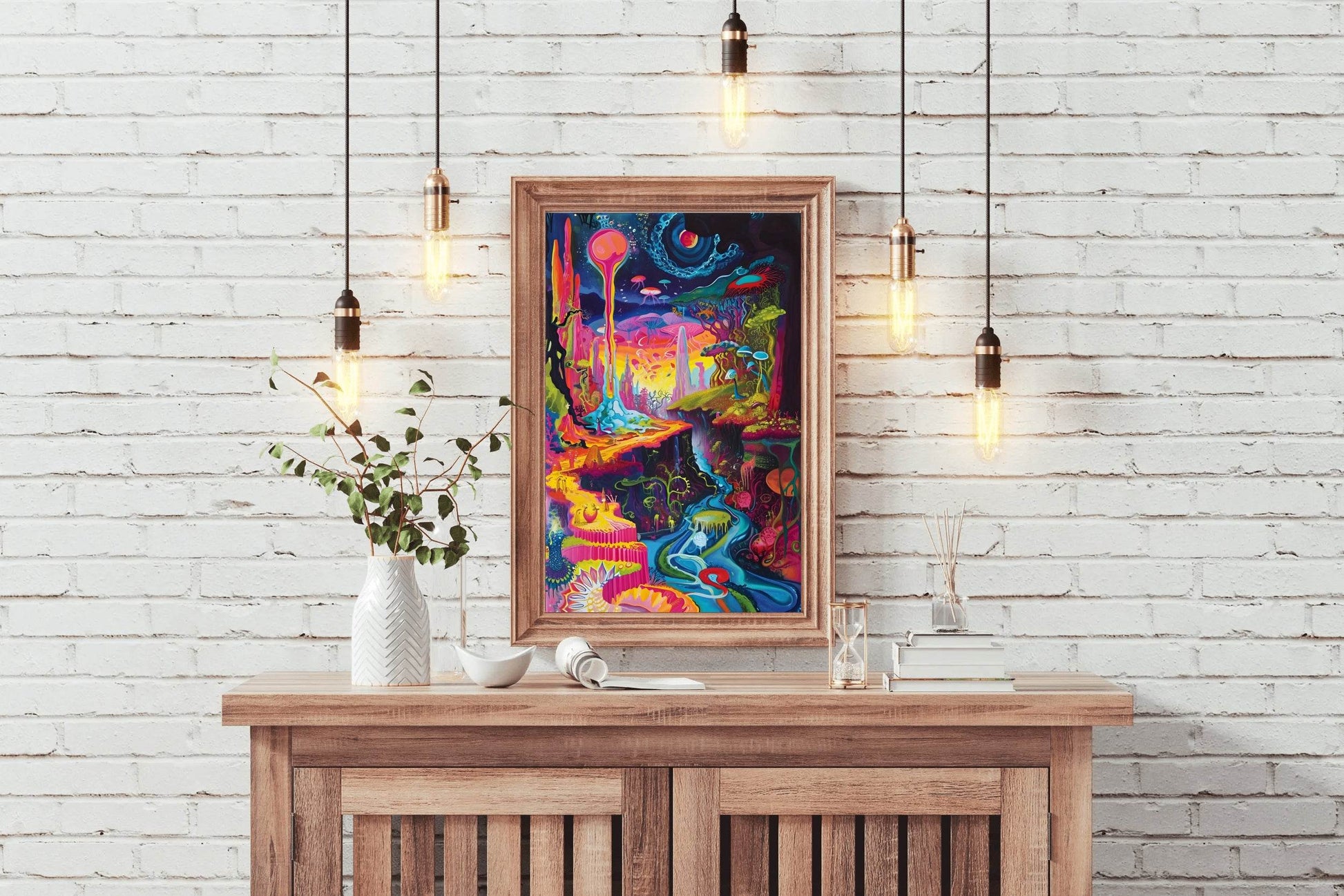 Imaginary Planet Colorful Forest With River Wall Art - beink online art store