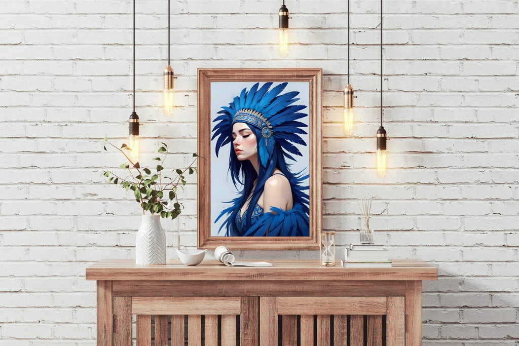Lady with Blue Feather Wall Art - beink online art store