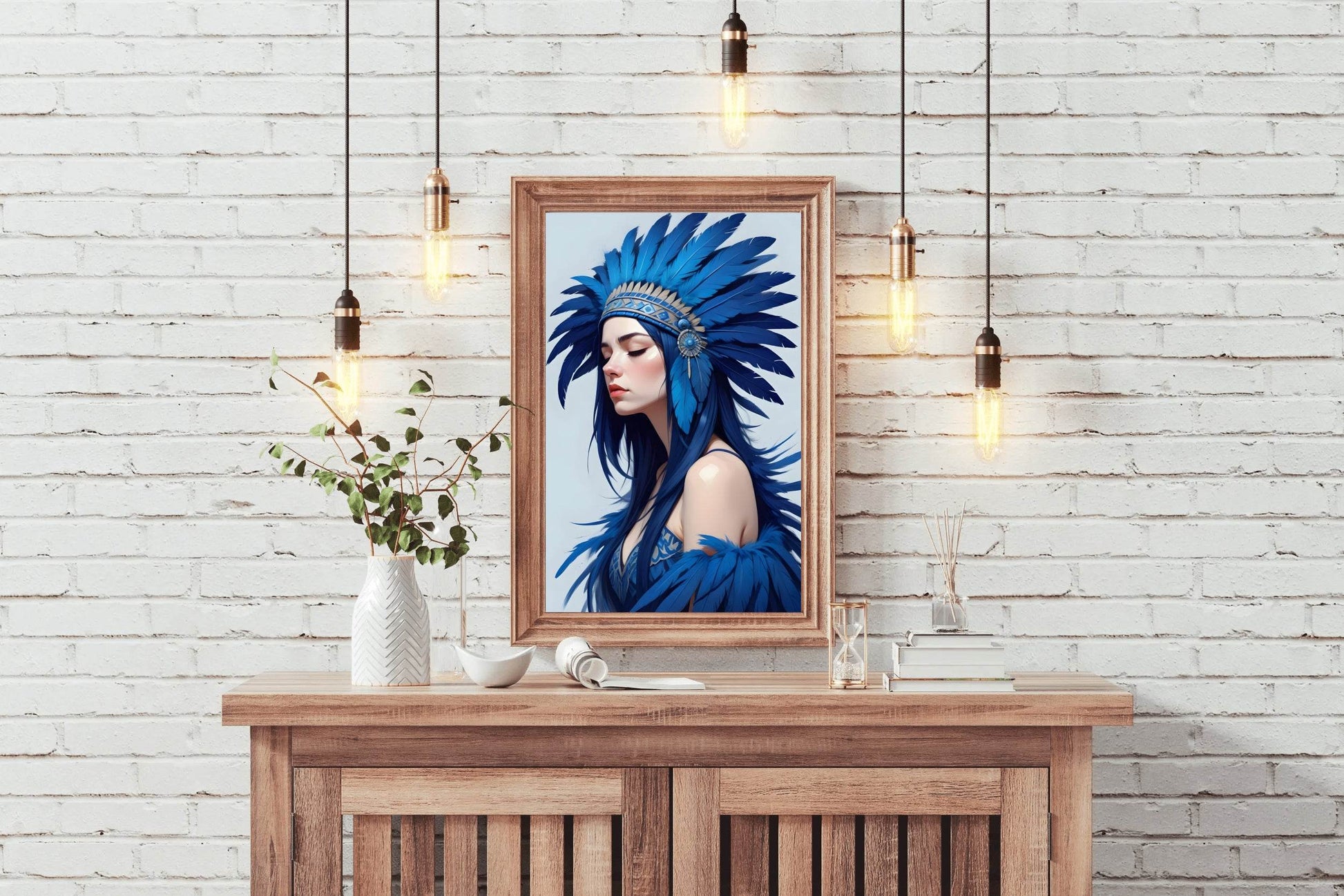 Lady with Blue Feather Wall Art - beink online art store