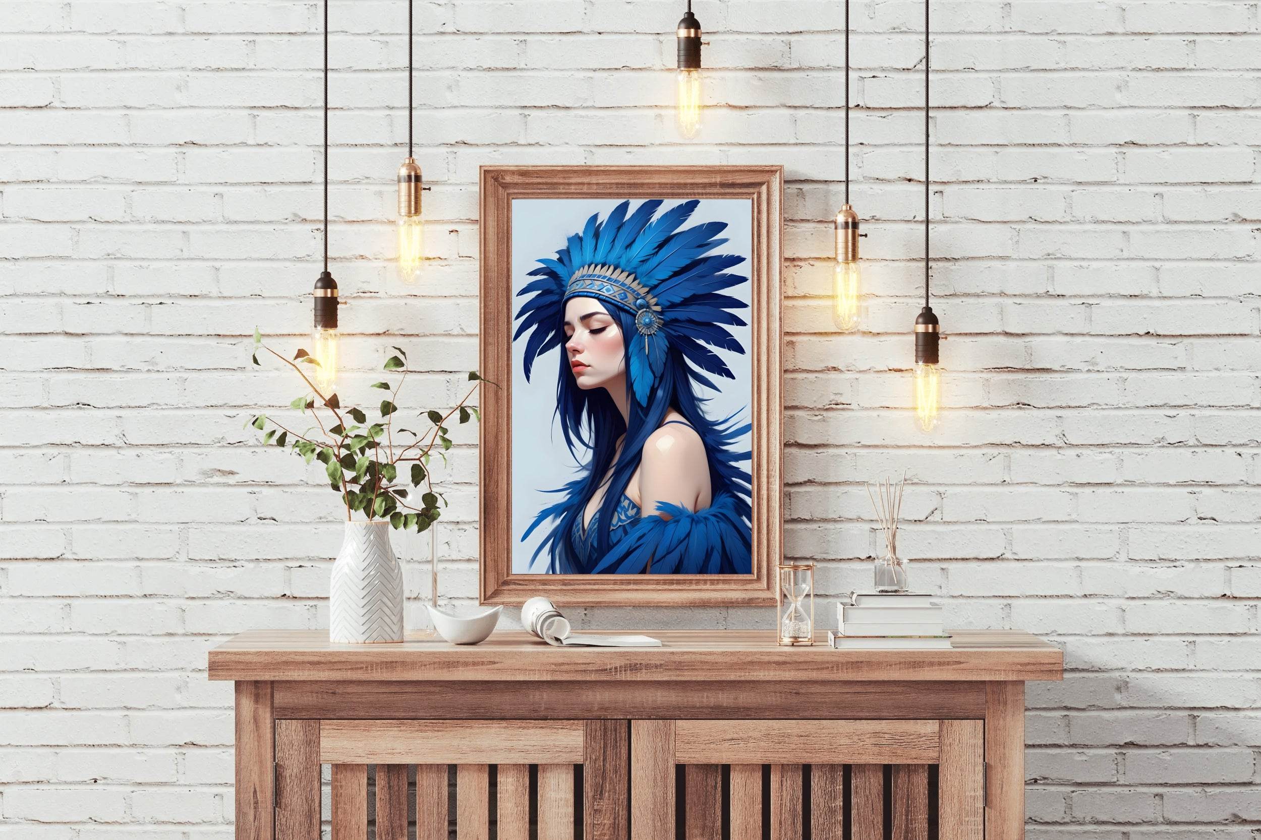 Lady with Blue Feather Wall Art - beink online art store