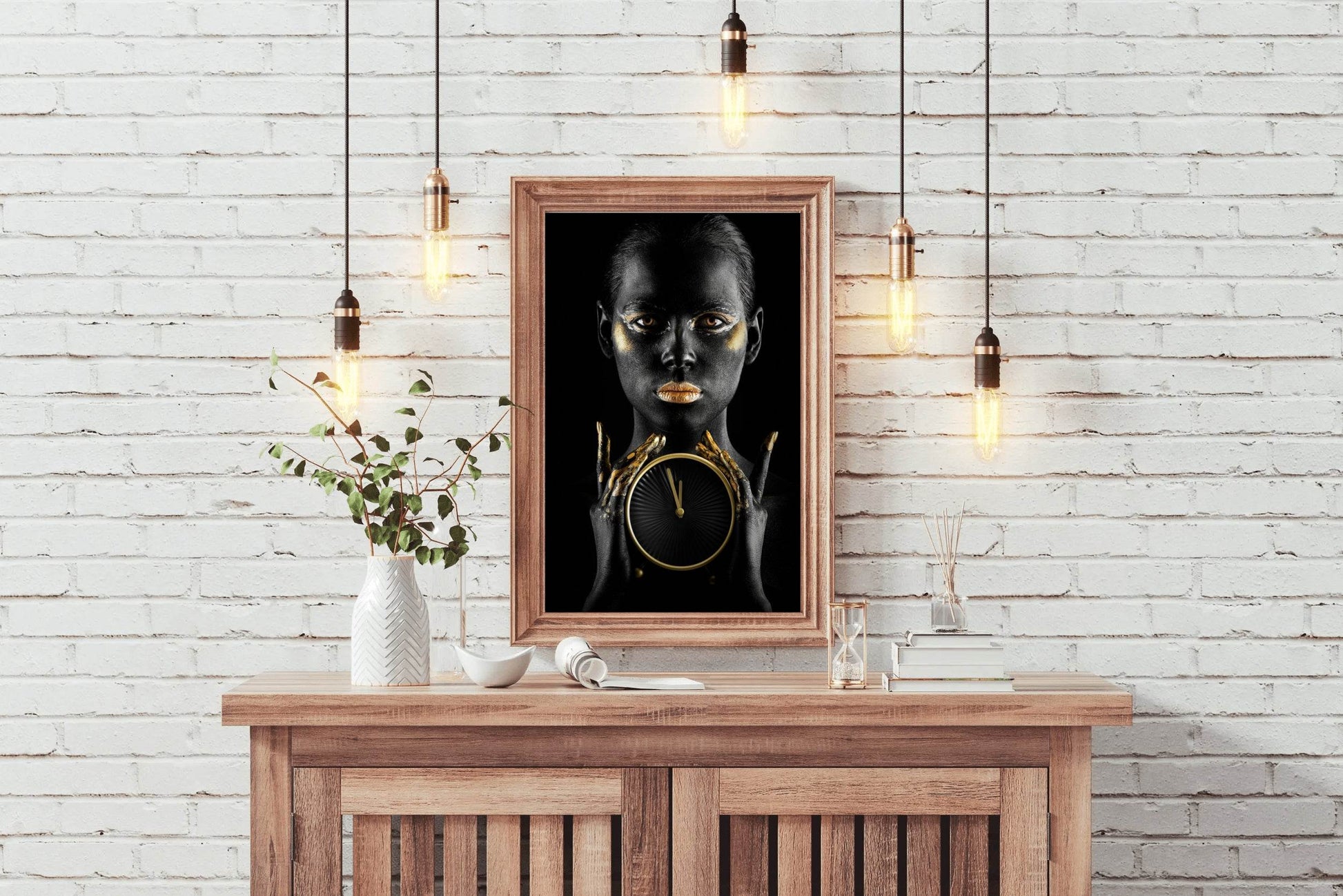 Black Woman With A Gold Watch in Her Hand Wall Art - beink online art store