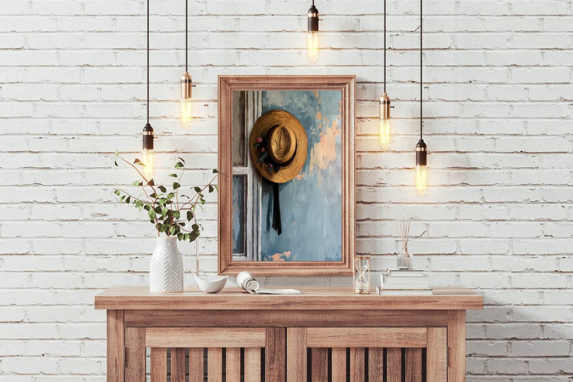 Women Wide Brim Hat Painting Wall Art - beink online art store