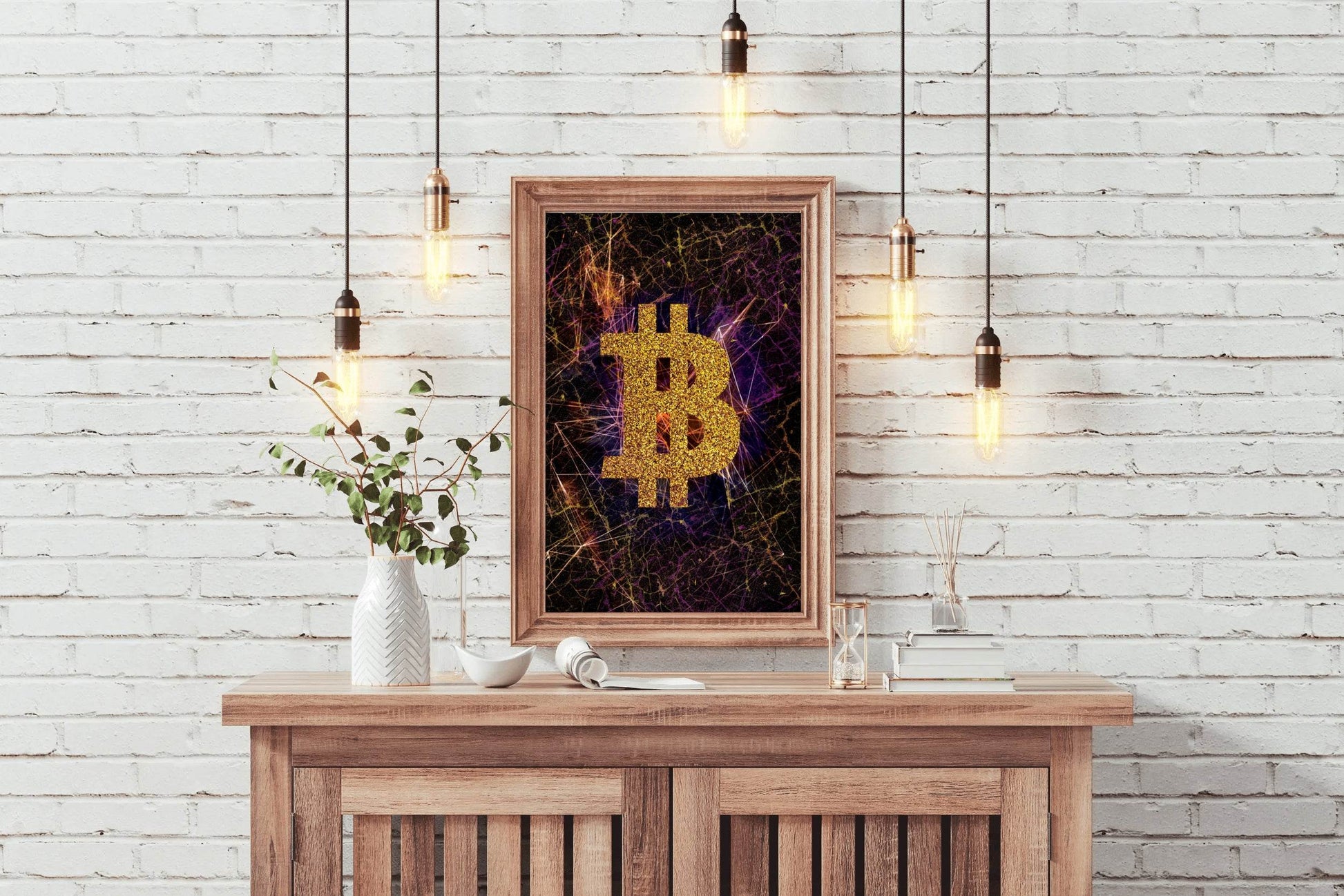 Abstract Bitcoin Golden Symbol Wall Art - beink online art store